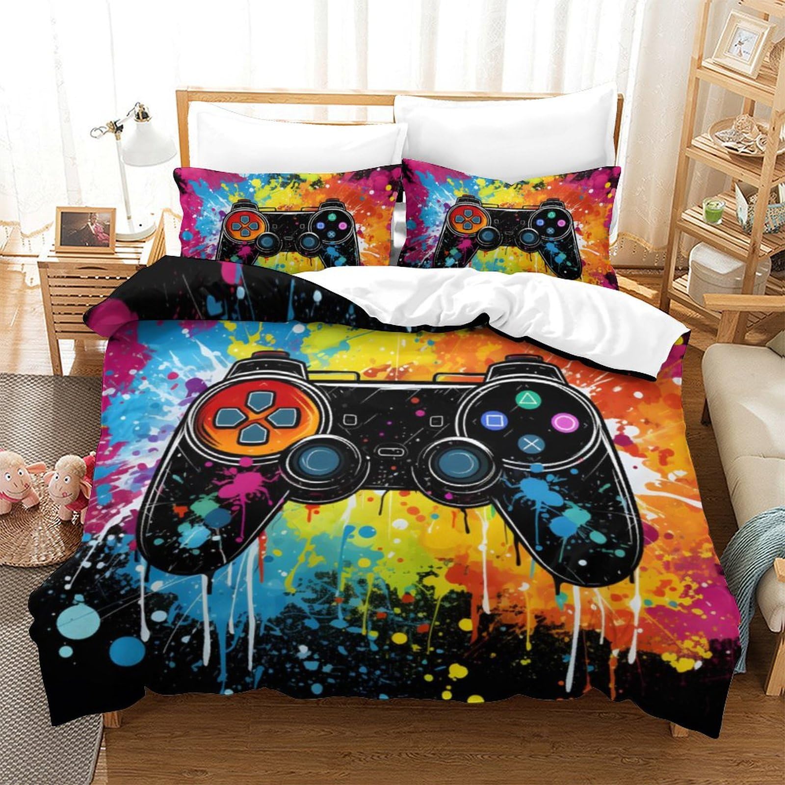 Housse de couette avec fermeture éclair pratique et motifs 3D durables pour lit d'adolescents