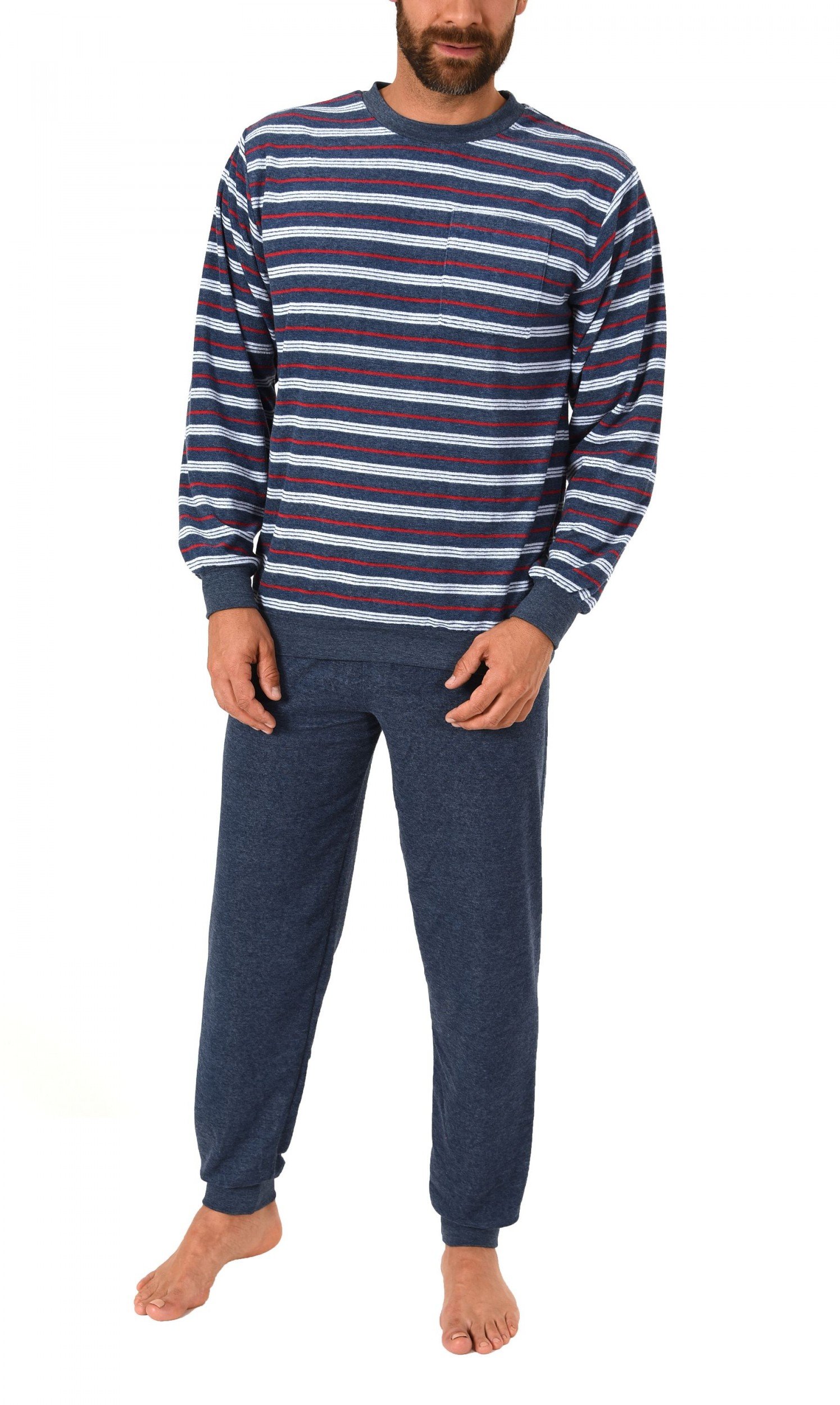 Eleganter Herren Frottee Pyjama Schlafanzug lang mit Bündchen - auch in Übergrössen 61505