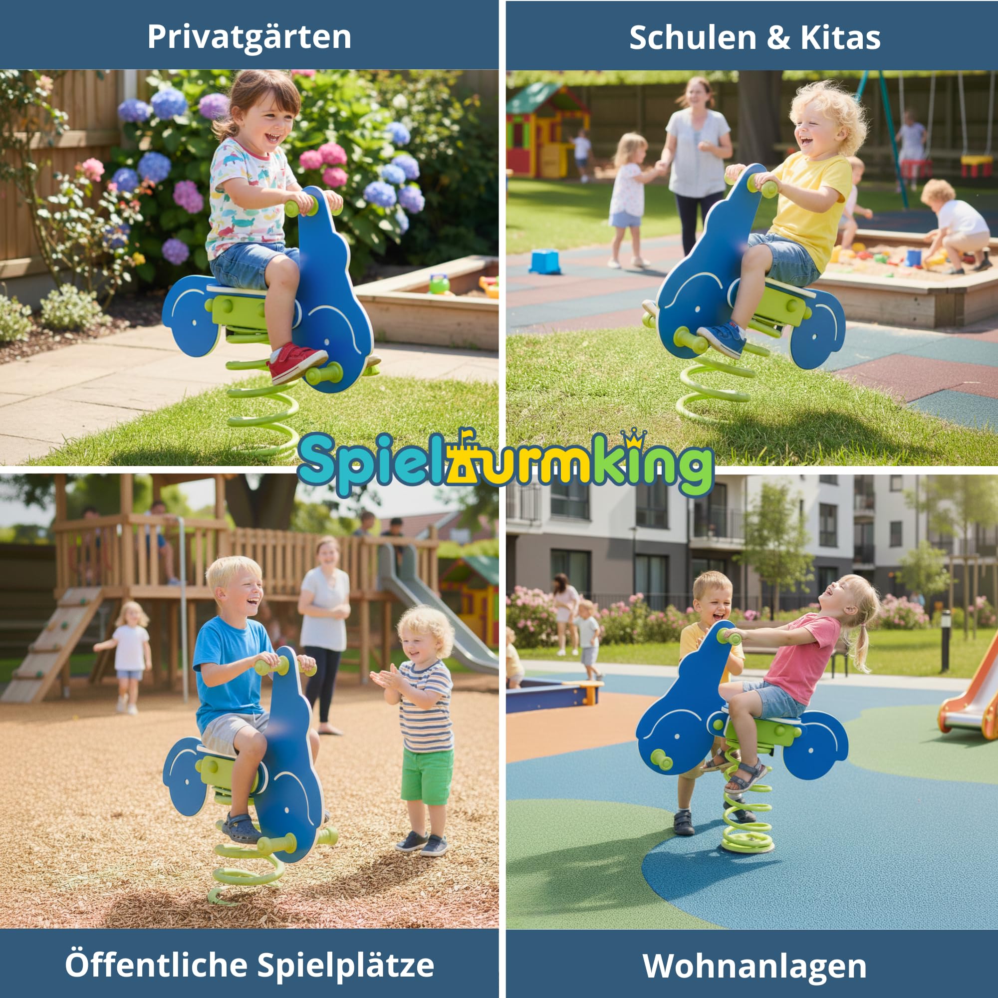 Federwippe Roller Schaukelwippe DIN EN 1176 geprüftes | Wipptier für öffentliche Spielplätze, Kindergarten und Kommunen aus HDPE Kunststoff Federtier inkl Bodenanker