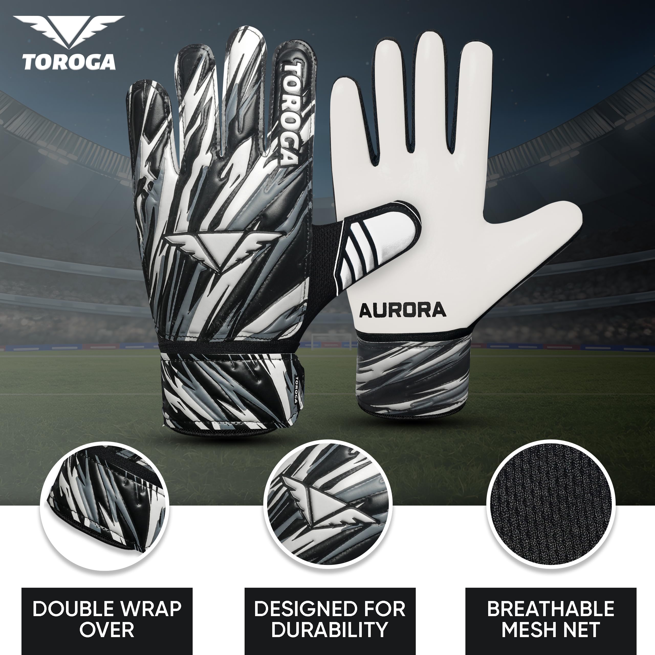 TOROGA Football Goalkeeper Gloves For Boys kids Children Youth Soccer Goalie Glove with Super Grip Palms (White, 2) - Image 2