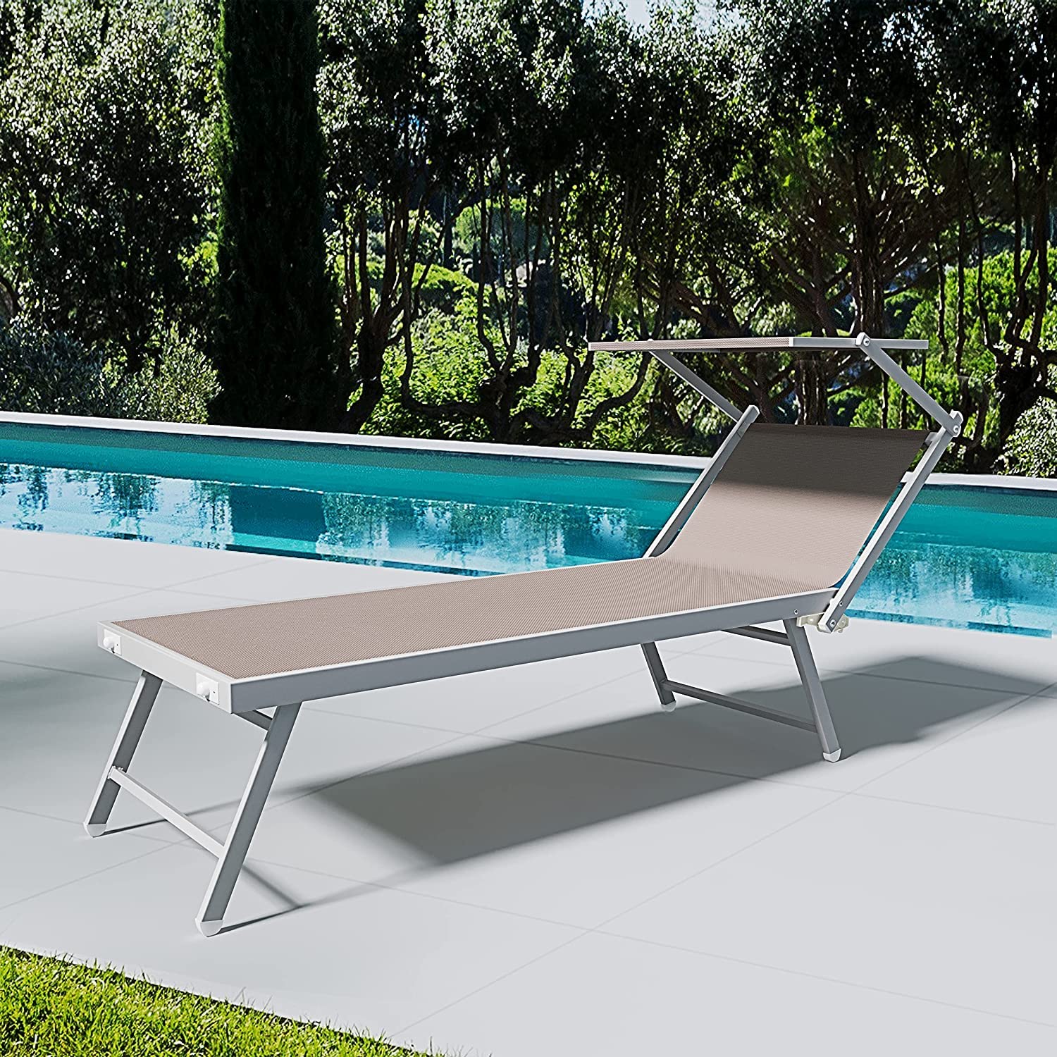 Coppia Di Lettini Prendisole Pieghevole In Alluminio 182 x 60 x 38 cm