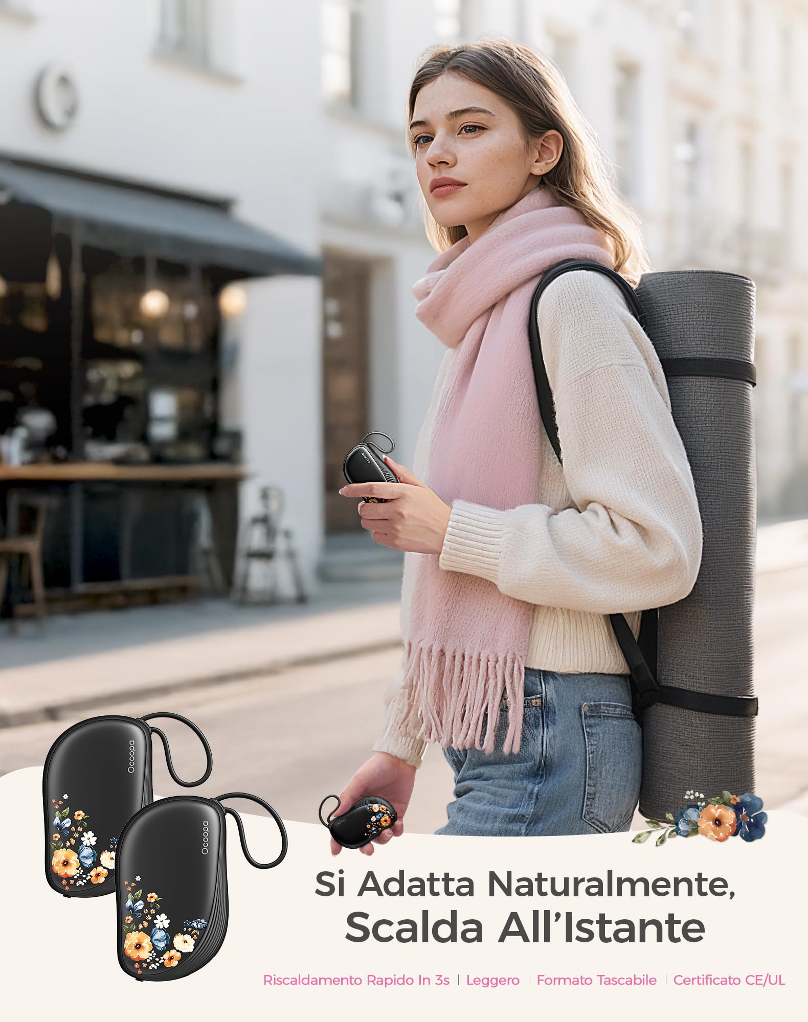 OCOOPA Scaldamani Ricaricabili 2 Pezzi, Design Ispirato A Un Pettine, Portatile Scalda Mani USB Elettrico 4000mAh, Ultrasottile 1,5 cm,Per Guanti e Tasche, Regalo Di Natale Perfetto Per Donna,UT5 Sway