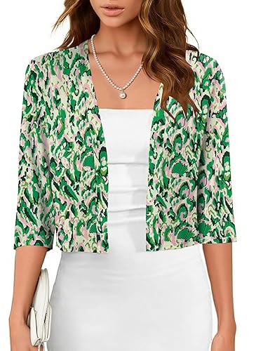 Women's Summer Cardigan 3/4 Sleeve Knit Shrugs Trendy Open Front
