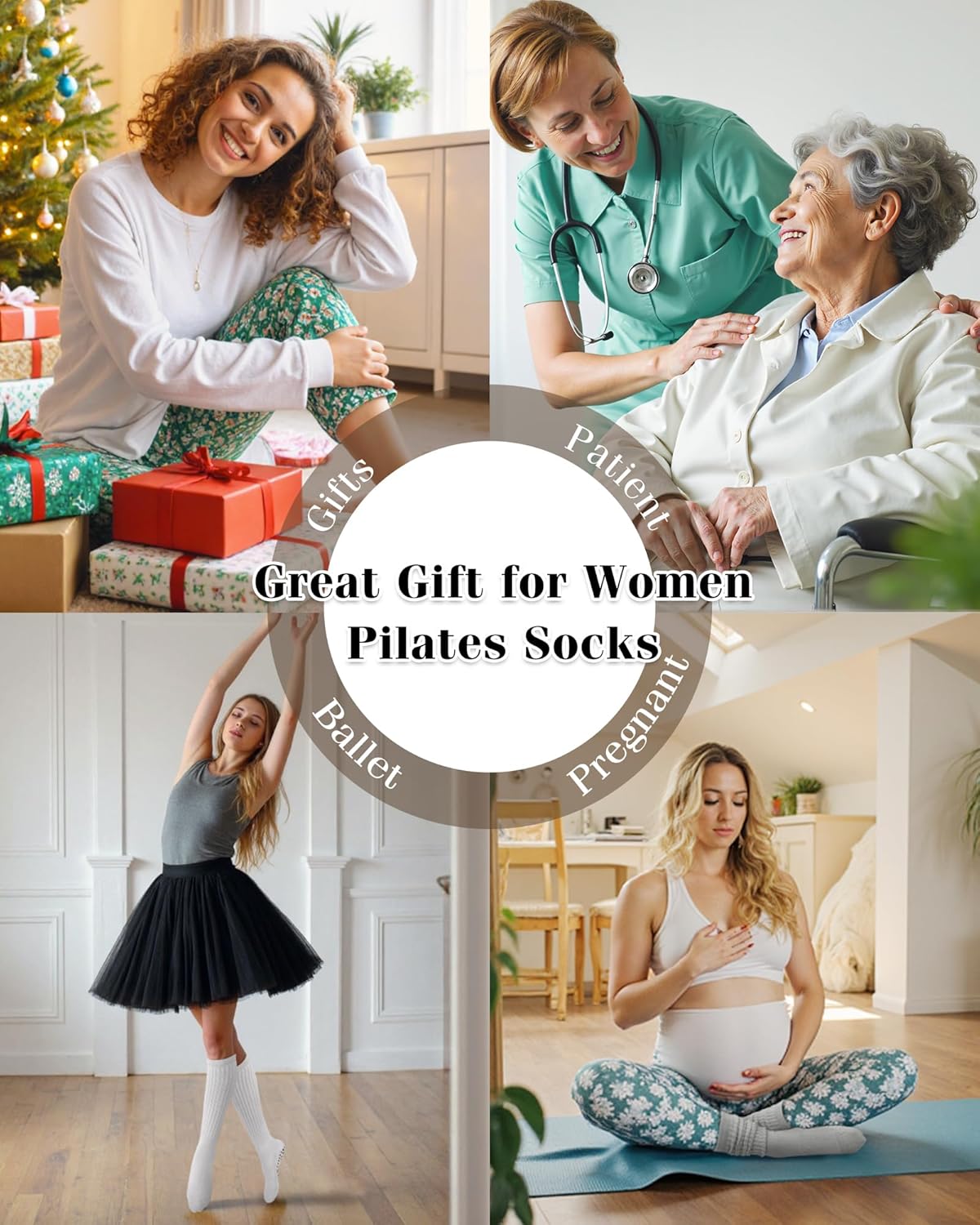 YSense 4 Pairs Pilates Socks with Grips for Women Non Slip Long Slouch Socks Yoga Grippy Sock Slouchy Barre Hospital Slipper - Image 7