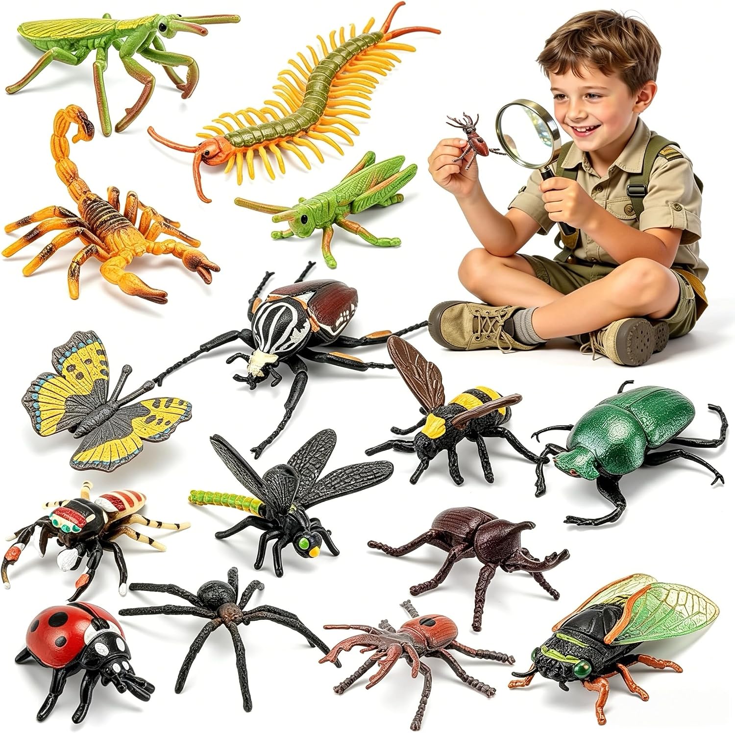 15Pcs Plastic Fake Bugs Insects Joke Toys Educational Playset for Kids 3+