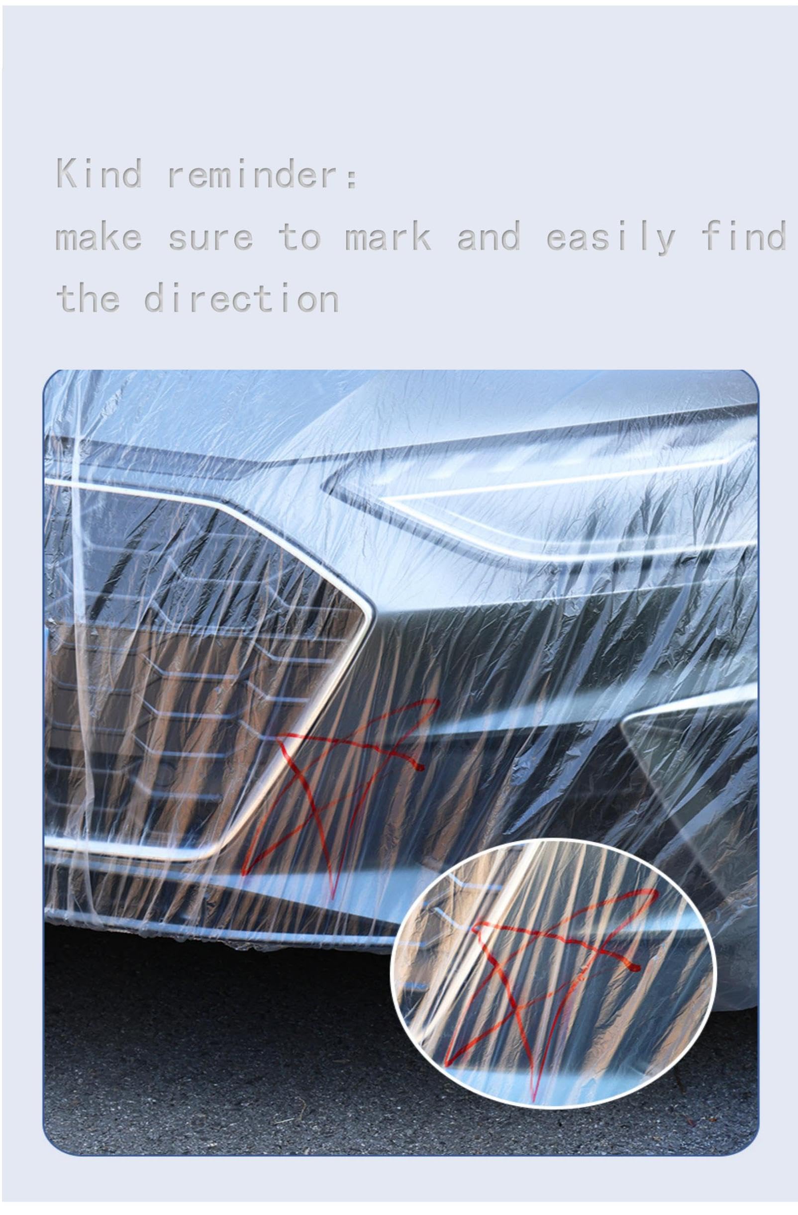 Disposable Car Covers Waterproof Dust Protection for Vehicles Fits Most Sedans SUVs L 12-23 ft - Transparent Plastic — view 4