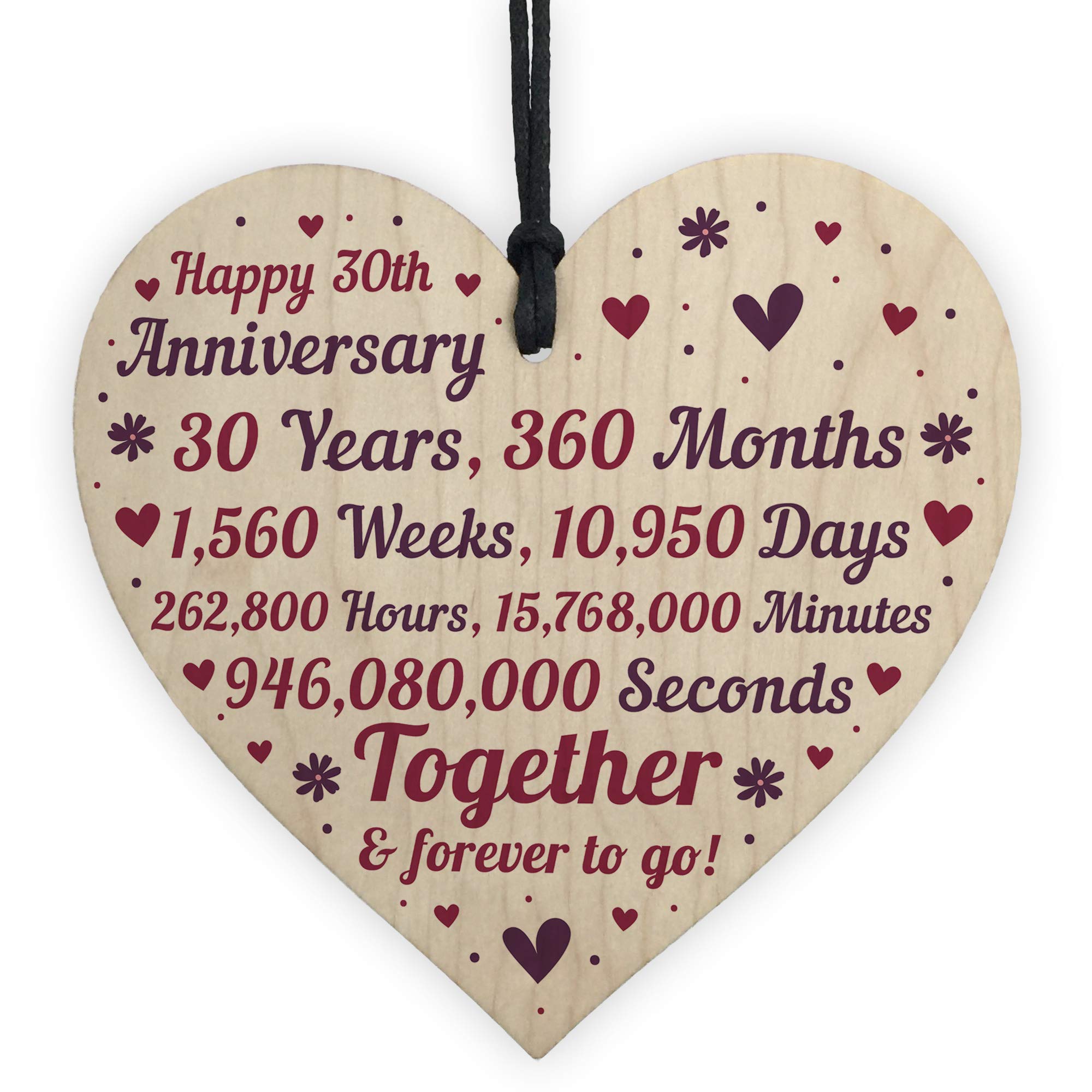 Red Ocean Anniversary Handmade Wooden Heart To Celebrate 30th Wedding Anniversary For Husband Wife