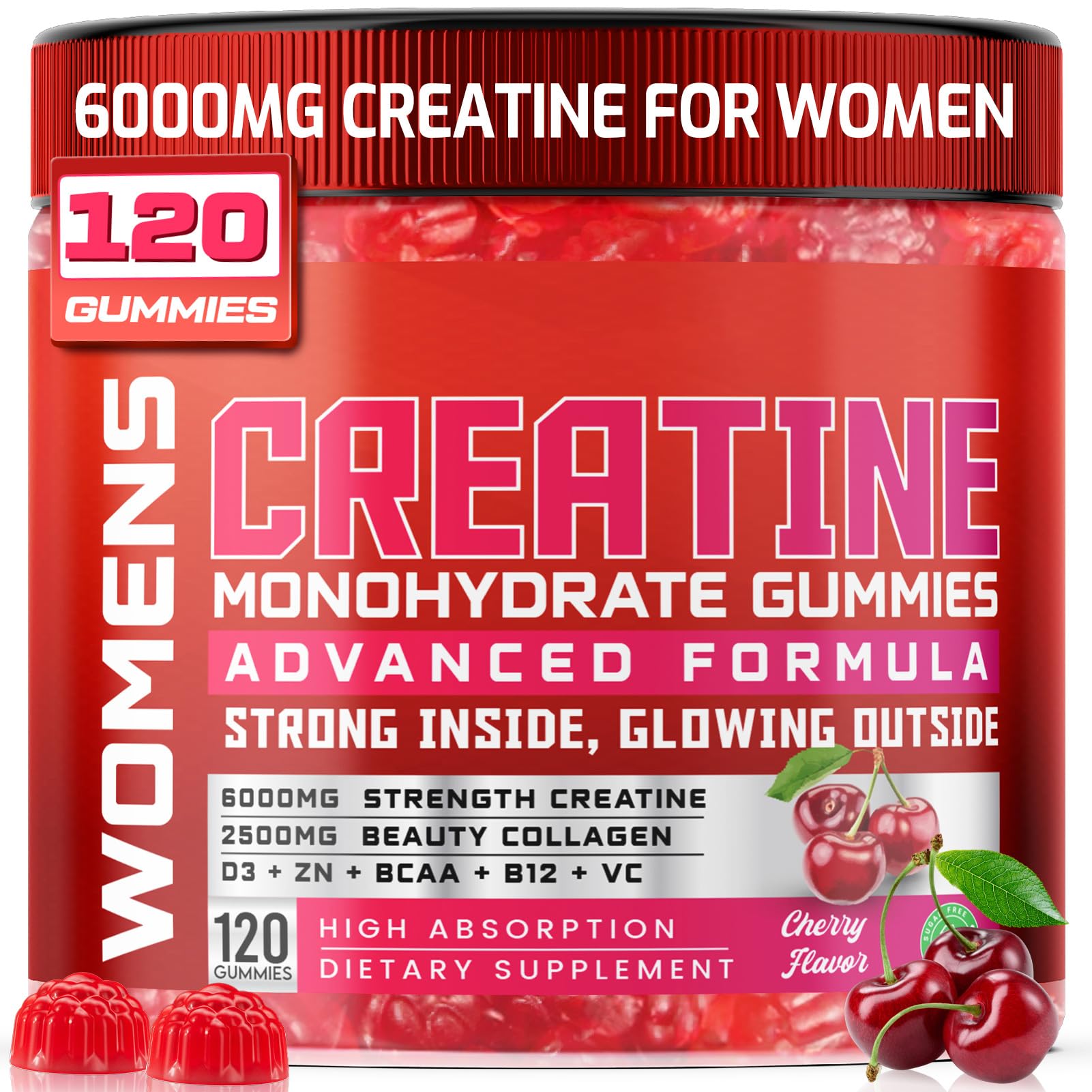 Creatine for Women, 6000mg Creatine Monohydrate Gummies with Collagen, BCAA
