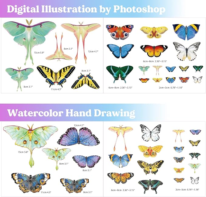 46 Mariposas de Papel Realistas Doble Cara LET'S RESIN para Manualidades miniatura 3
