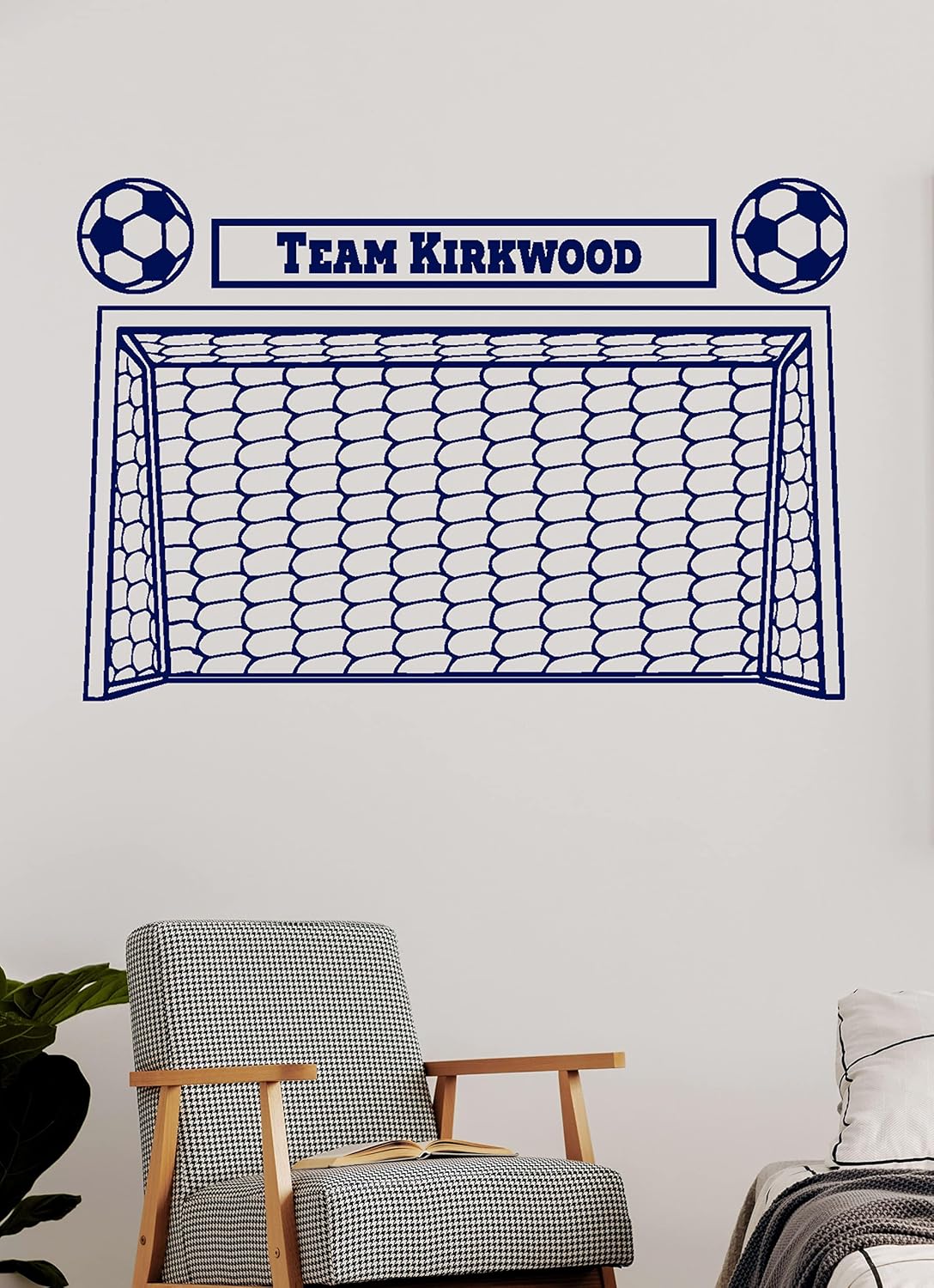 Vinyl Wall Decal Football Goal Custom Name Team Posts Net Shooting Practice Training Soccer Sport Ball Nursery Baby Childrens Bedroom Decor Sticker Mural Art Print