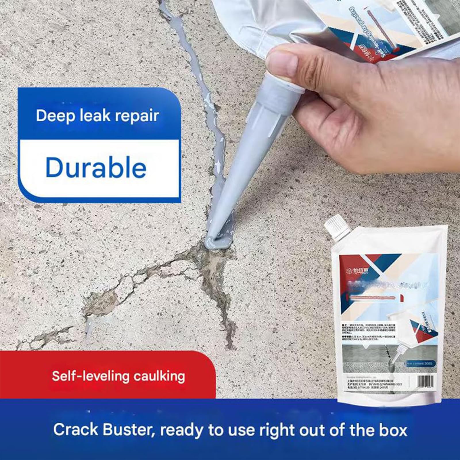Concrete Crack Filler Caulk, Heavy-Duty Concrete Crack Repair Adhesive Outdoor, Long-Lasting Waterproof Bonding Agent, Quick-Drying Sealing, for Sealing Household Floor Wall Roof Cracks (Black, 700G)