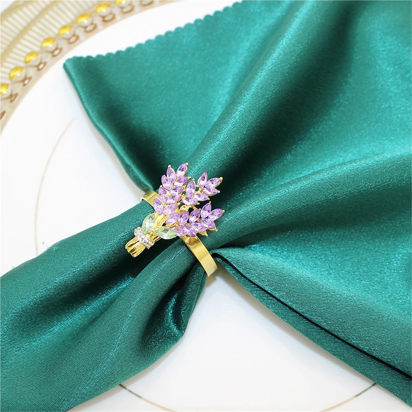 Lot de 12 ronds de serviette lavande avec strass et boucle de ferme pour mariage, Thanksgiving, décoration de table de printemps