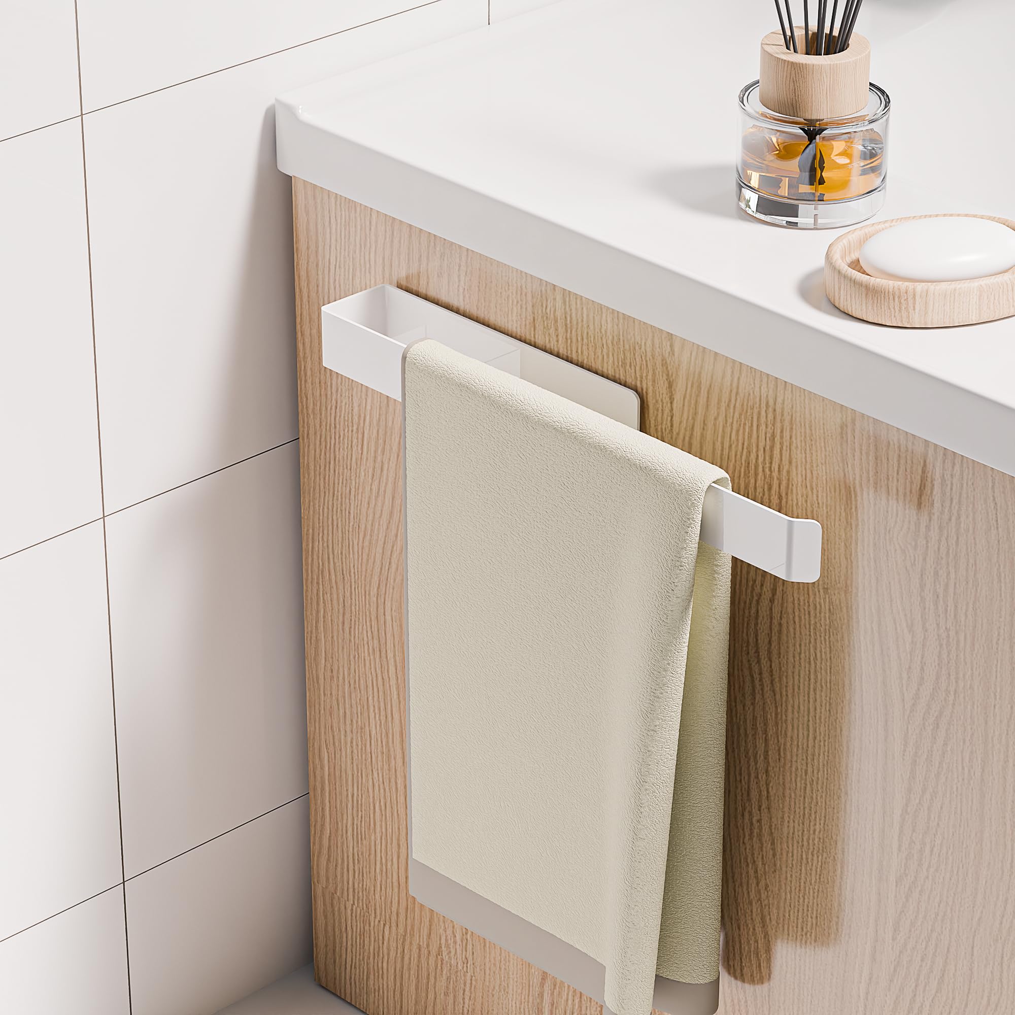 Aikzik Handtuchhalter, Handtuchhalter ohne Bohren, 304 Edelstahl Geschirrtuchhalter für Bad & Küche, Weiß