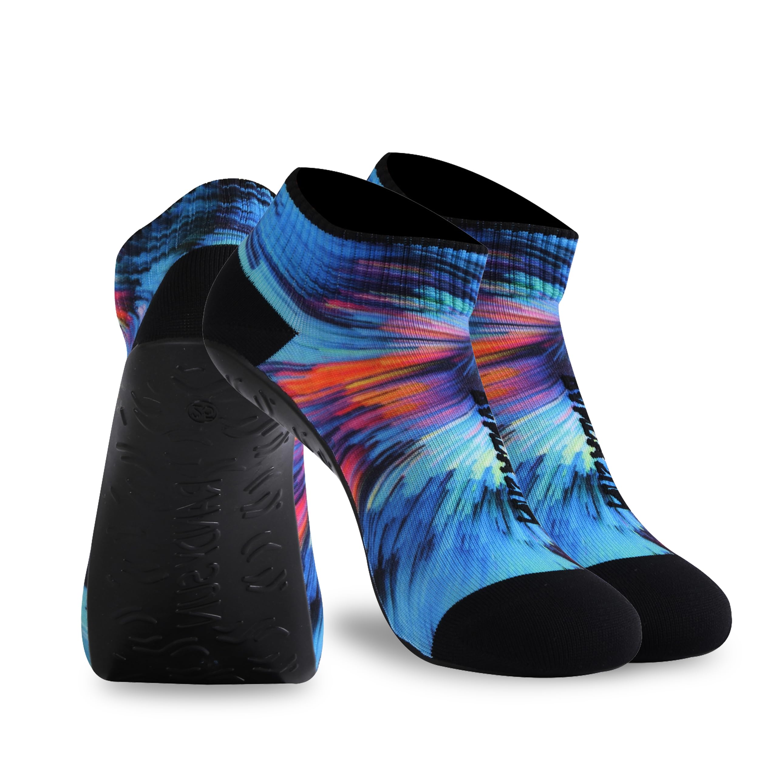 RANDY SUN 2 Pairs Beach Shoes for Women, Barefoot Water Sports Stretchy Cool Quick-Dry Sock for Travel Camping Cruise Vacation Fishing Kayaking,Not Waterproof(Blue Printed Low Cut Size 29