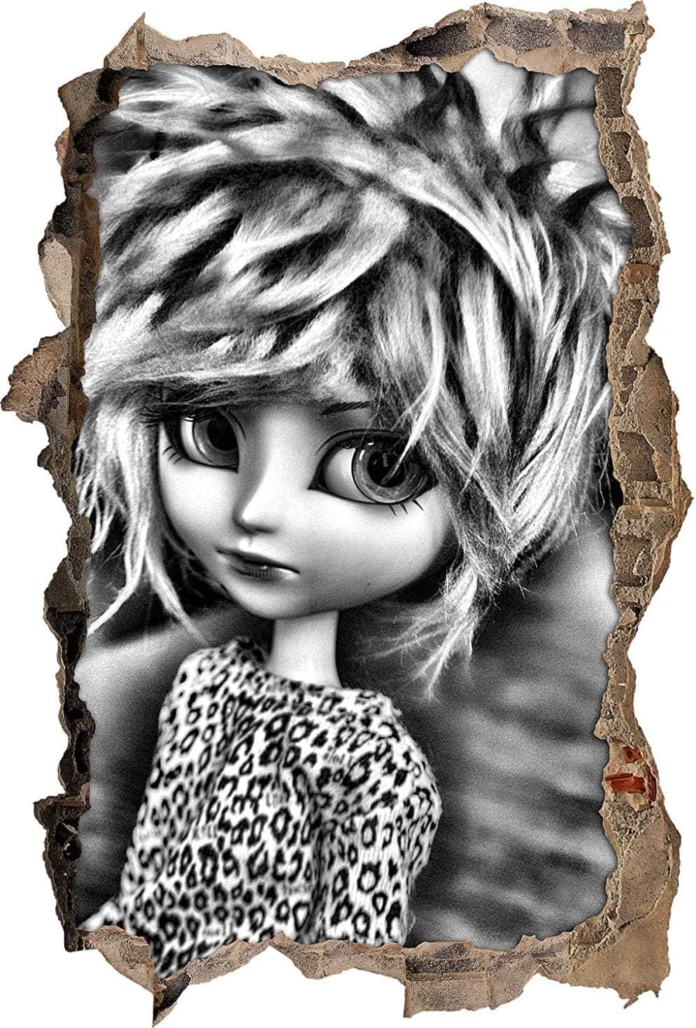 Wall Sticker Monocrome rebellious Pullip doll wall breakthrough in 3D look Wall or door sticker wall sticker wall decal wall decoration