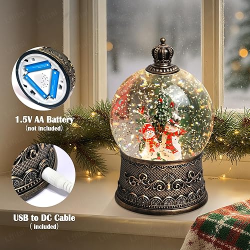 Miniatura 55 de Globo de nieve de Navidad, bailarina, cascanueces, linterna de globo de nieve con música brillante árbol de Navidad iluminado y mesa de regalo