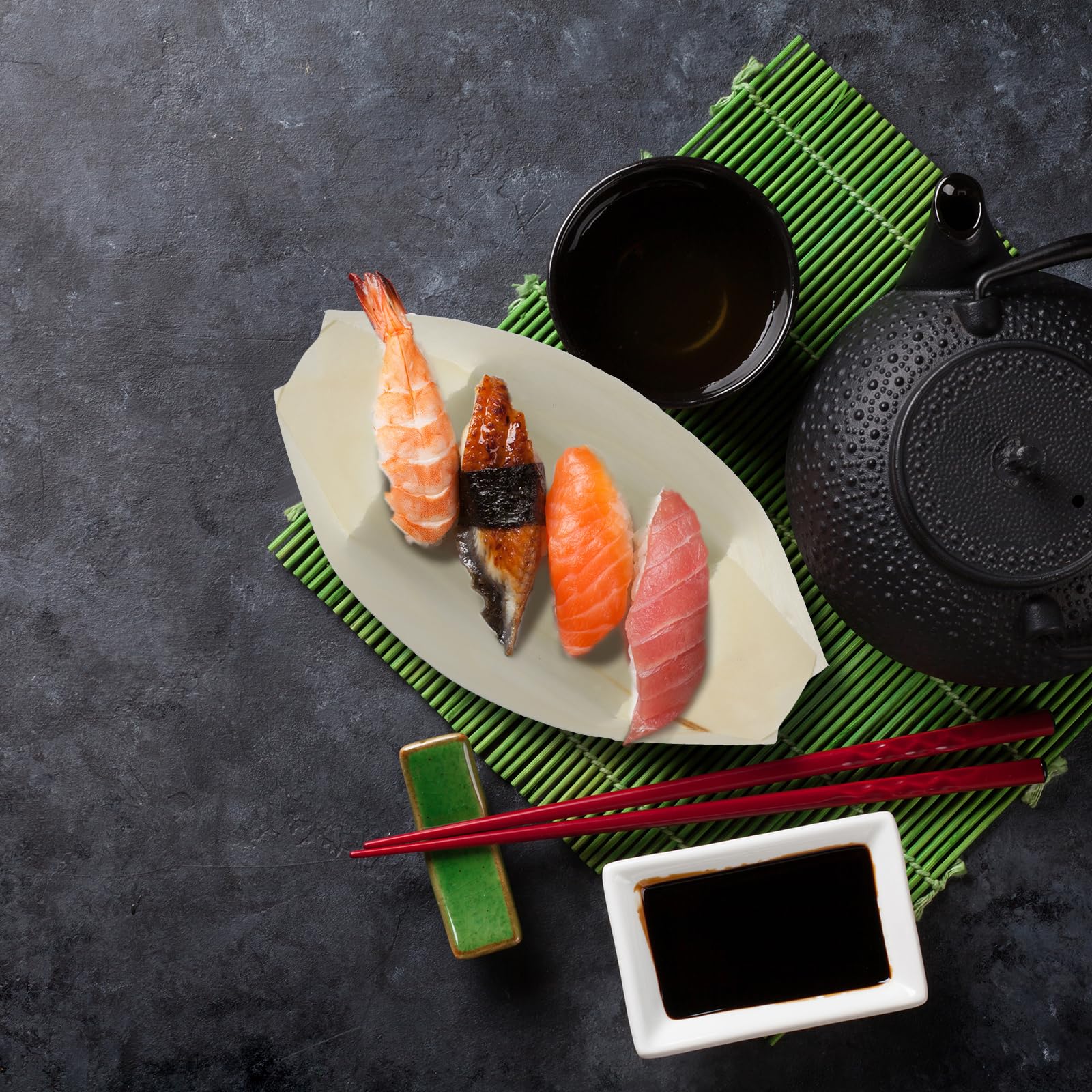 Hoolerry 300 platos desechables de madera para barco, 4 pulgadas, botes de alimentos, desechables, de hoja de bambú, barco, plato de barco de madera, bandeja para servir sushi, contenedor de