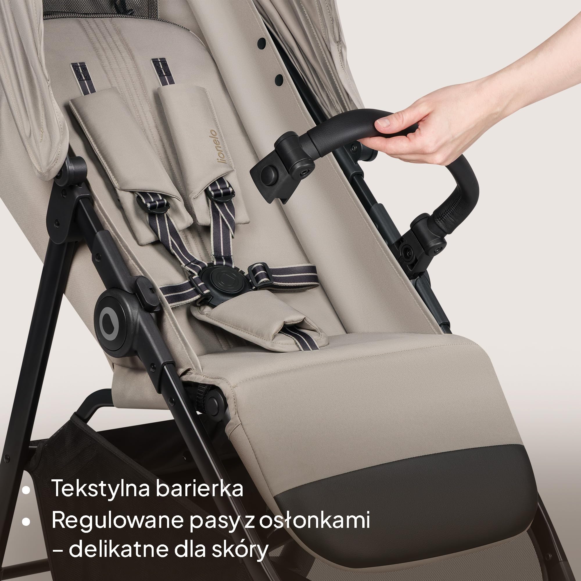 Lionelo Emerald Buggy do 22 kg, 6 miesięcy – 4 lata, koła EVA 360° ze sprężyną, składane jedną ręką, powierzchnia do leżenia 91 cm z regulowanym oparciem, wodoszczelny daszek UPF50+, duży koszyk na