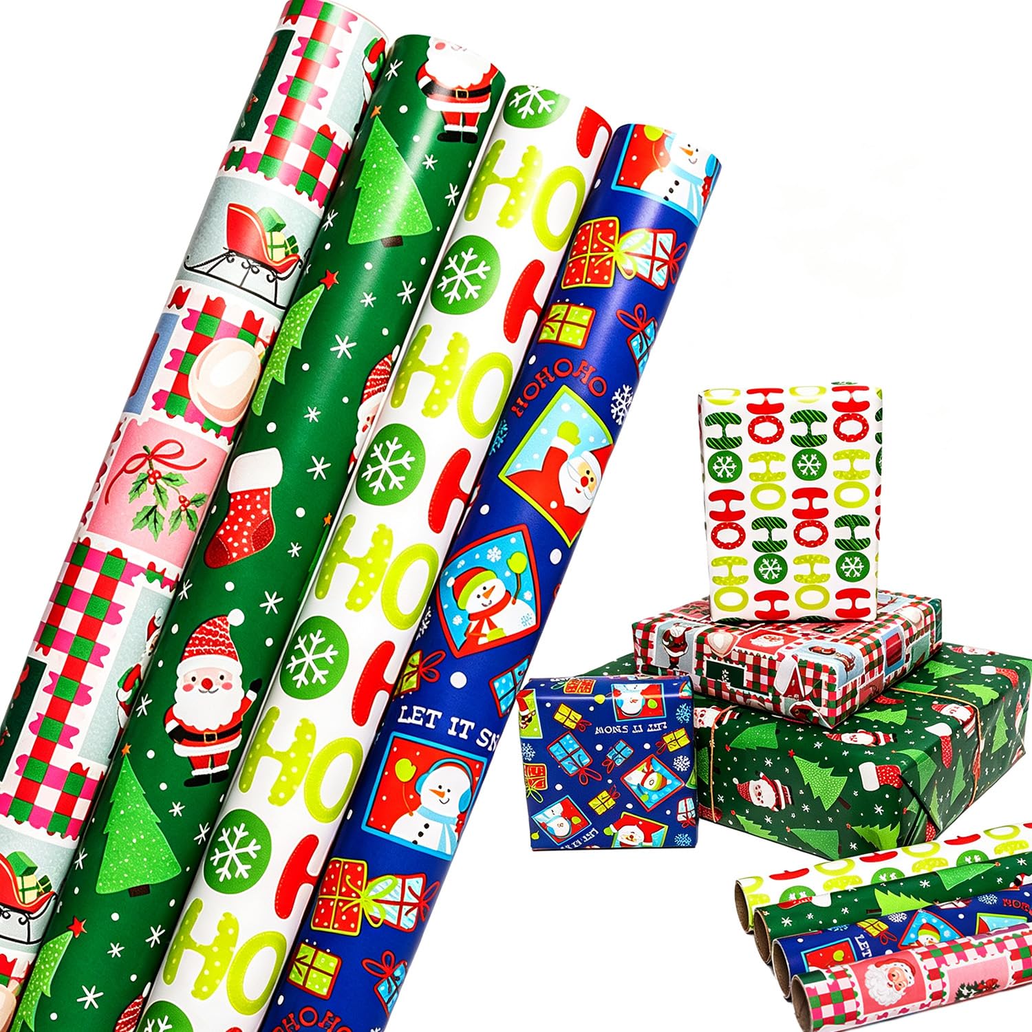 HBell Christmas Wrapping Paper Roll,4 Rolls 43cm x 3m Xmas Gift Wrap Paper — image 1