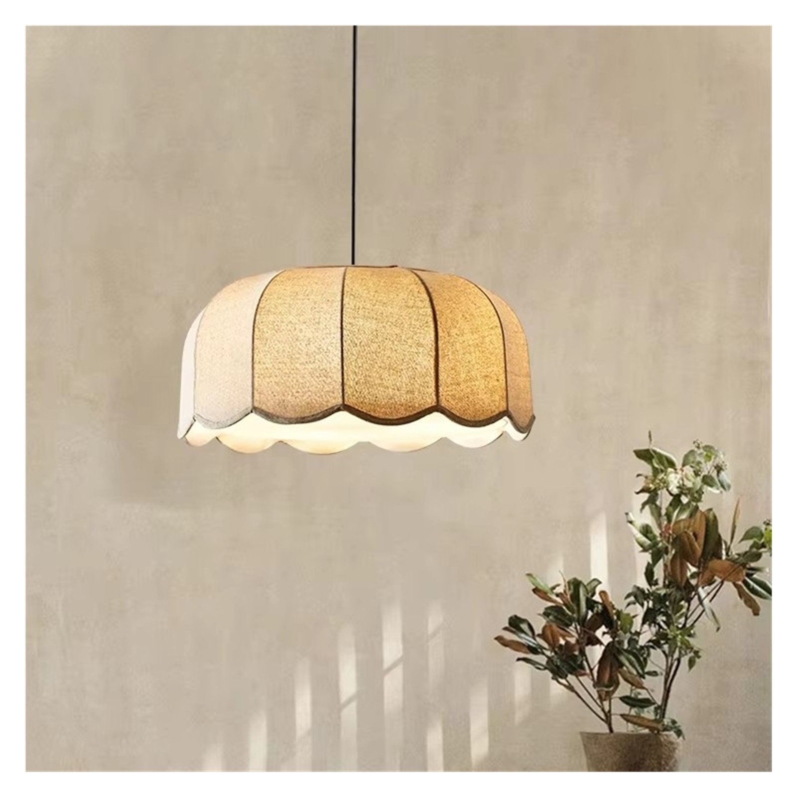 Banana Leaf Pendant Lamp Japanese Linen Fabric Light Bedroom Loft