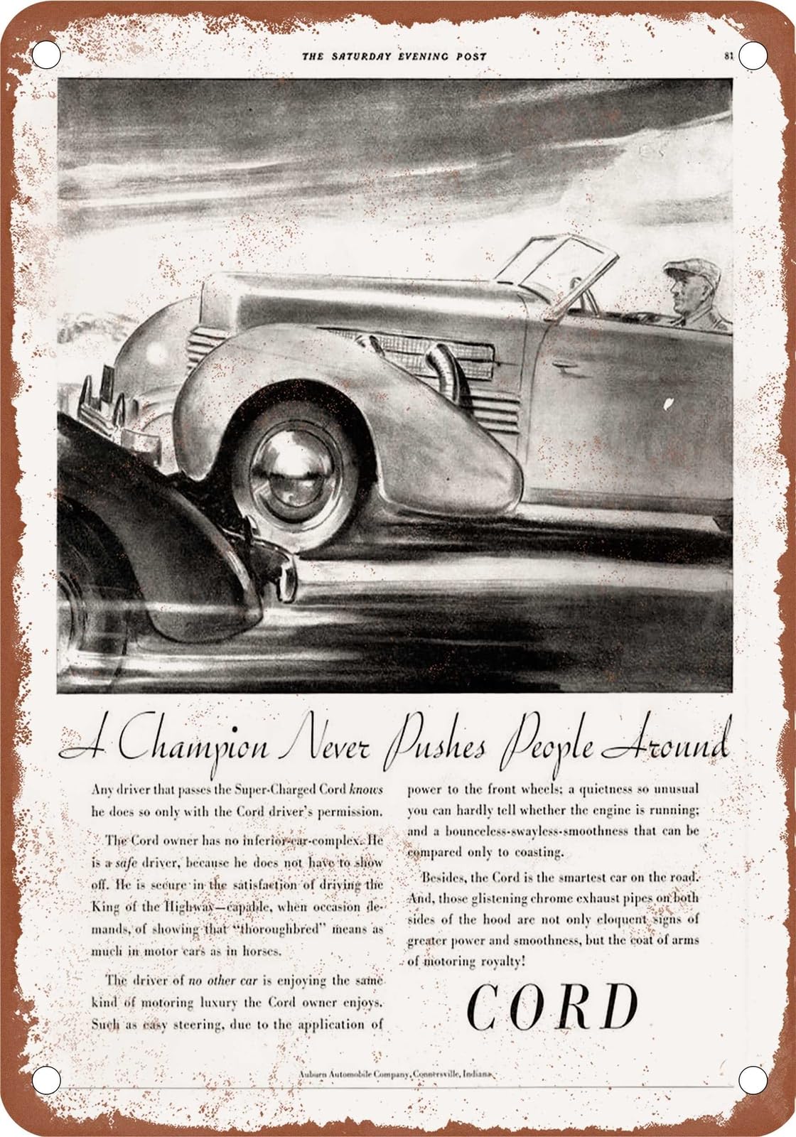 METAL SIGN - 1937 Cord Vintage Ad 08 - Old Retro Rusty Look home decor