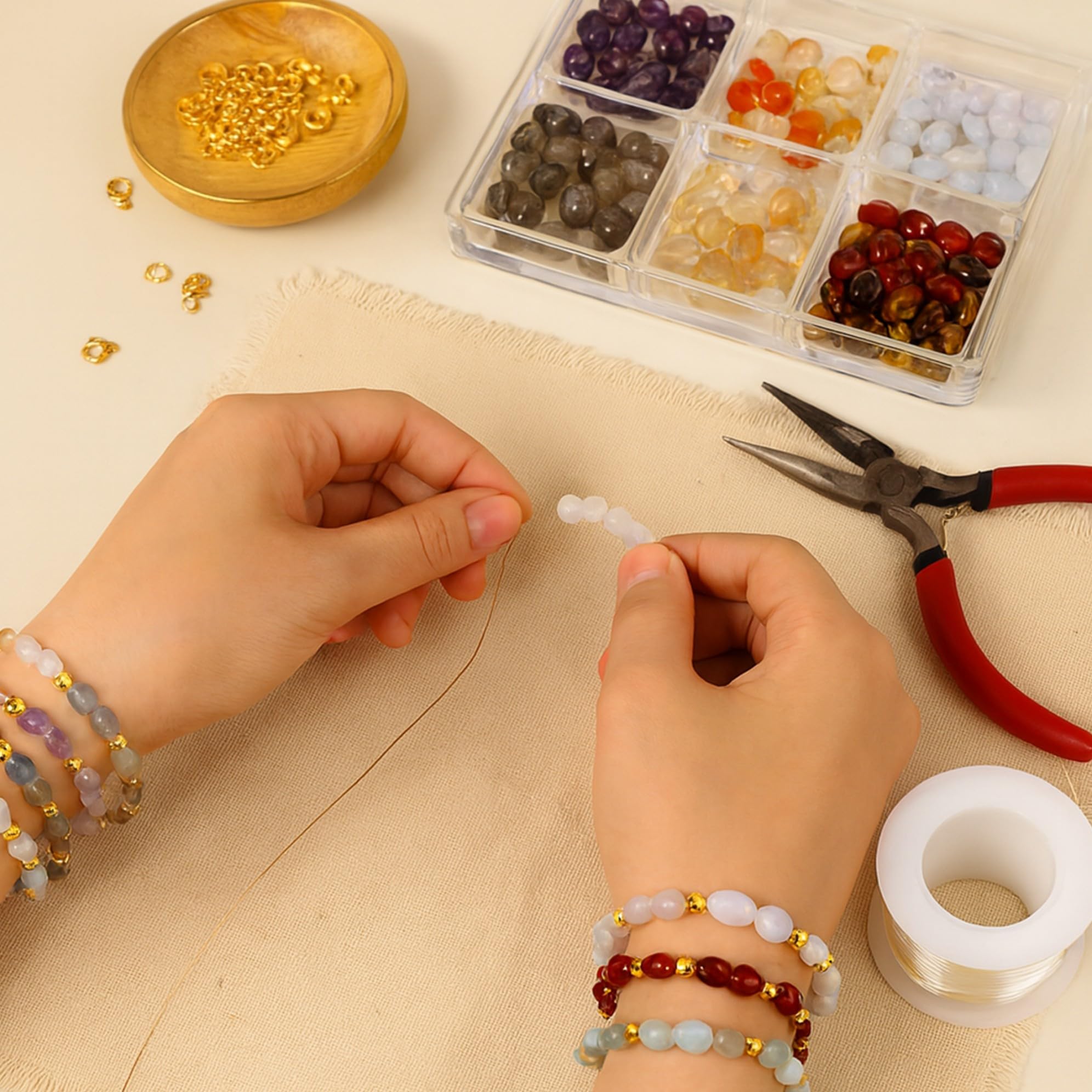 WZGWDC Unregelmäßiges verstellbares Armband aus Natursteinen mit 4 mm -Abstandsperlen – Boho-Stil-Schmuck YA5871