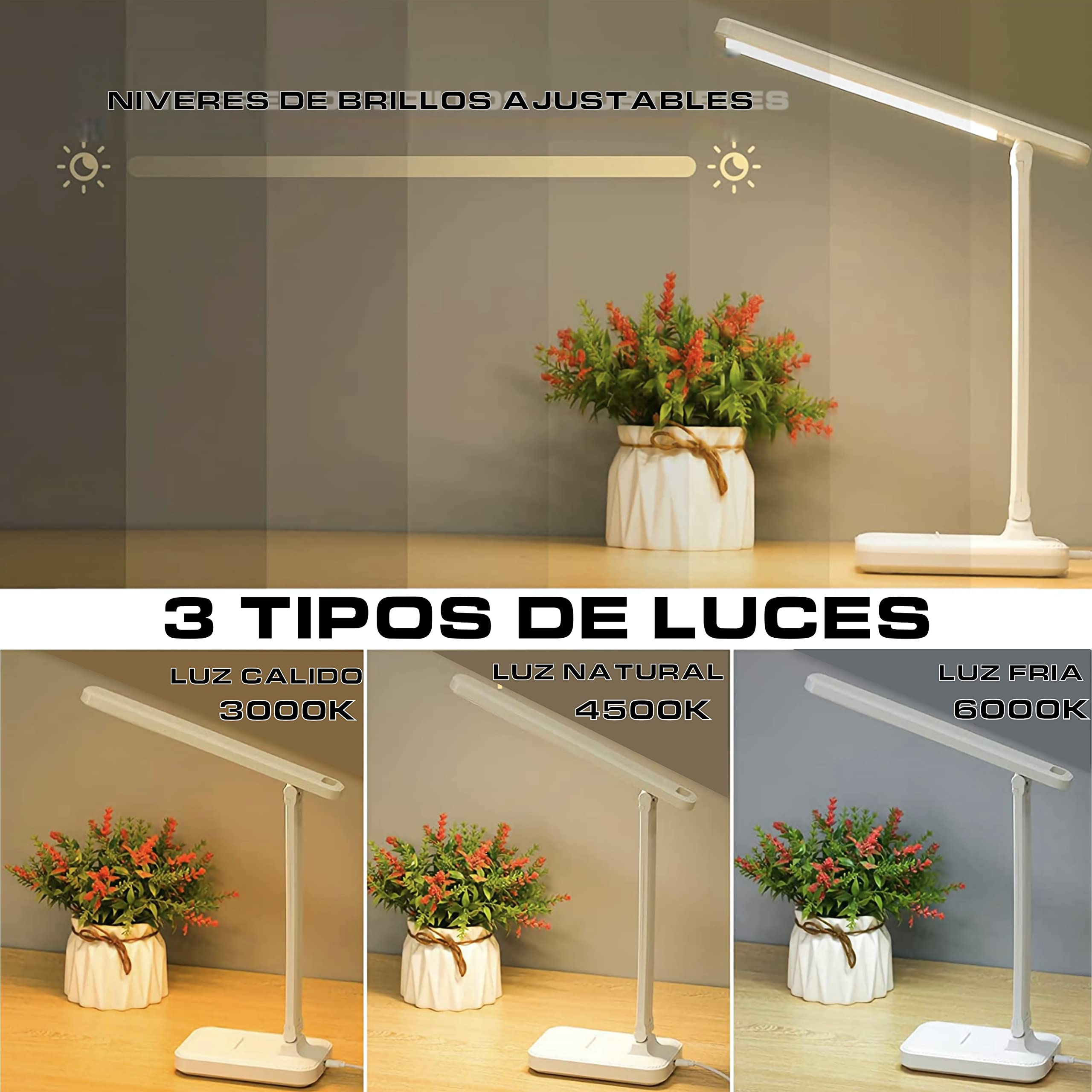 Lámpara de Escritorio LED Regulable con Control Táctil, 3 Modos de Luz y 3 Niveles de Brillo Ajustable, Flexo Flexible 180°, Lámpara de Mesa para Lectura, Estudio, Oficina, Cuidado Ocular, Relajació