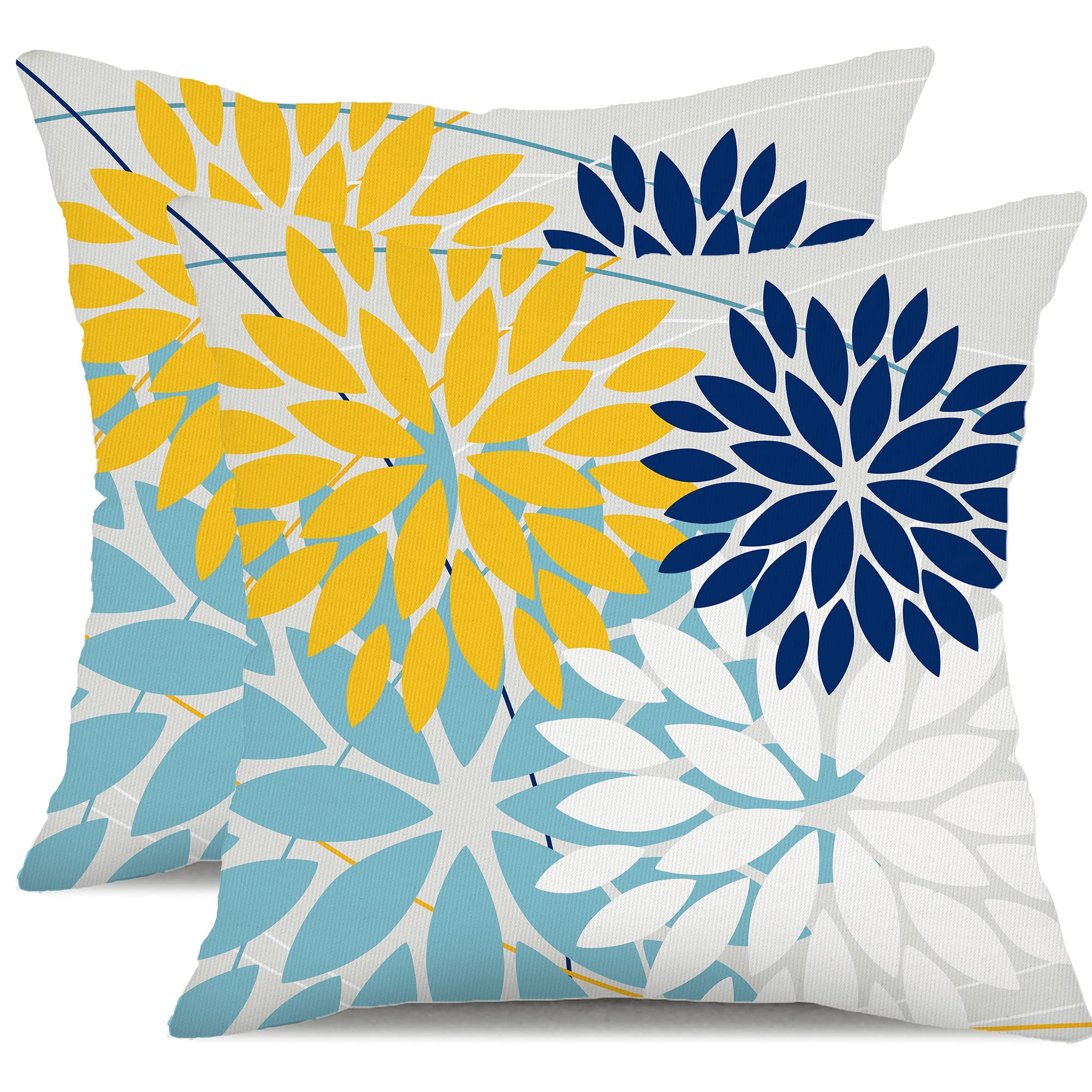 DFXSZ Outdoor Throw Pillow Covers 18x18 Inch Set of 2 Waterproof Spring Summer Geometric Elegant Yellow Blue Outdoor Pillow Covers for Patio Funiture