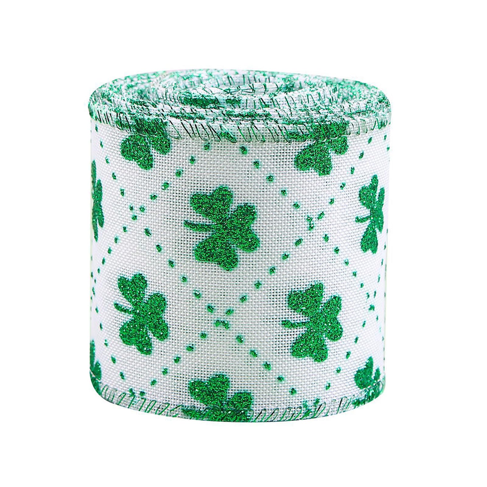 FOLODA Clovers Pattern Linen Ribbon for Patricks Day Craft Party Decorations and Projects Table Decoration
