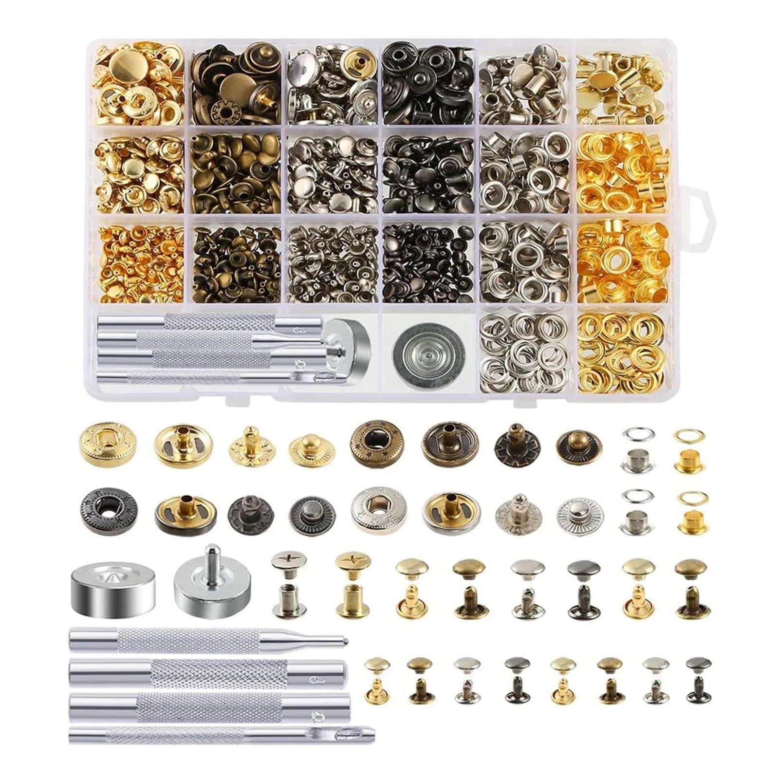 400 set Bottoni a pressione in metallo/ottone/Occhiello con rondella/Rivetti a doppio cappuccio for abbigliamento Borsa artigianale Scarpe Cintura Jeans Sarto fai-da-te Facile da applicare