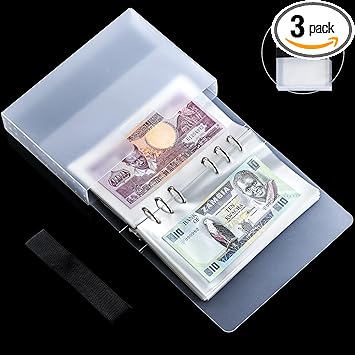 100 Pocket Currency Album - 7 × 4 inch Portable Banknotes Holder Dollar Paper Money Sleeves Storage Book for Bills Documents Tickets Trading Cards Stamps Collection Supplies AN0501BK