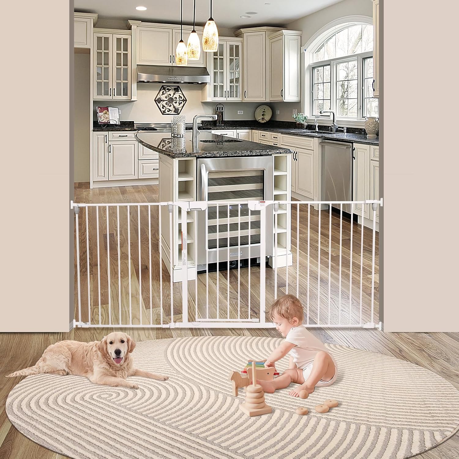 Baby Gate Extra Wide with 3 Metal Pannels,Extra Long Dog Gate Pet Gate or Used to