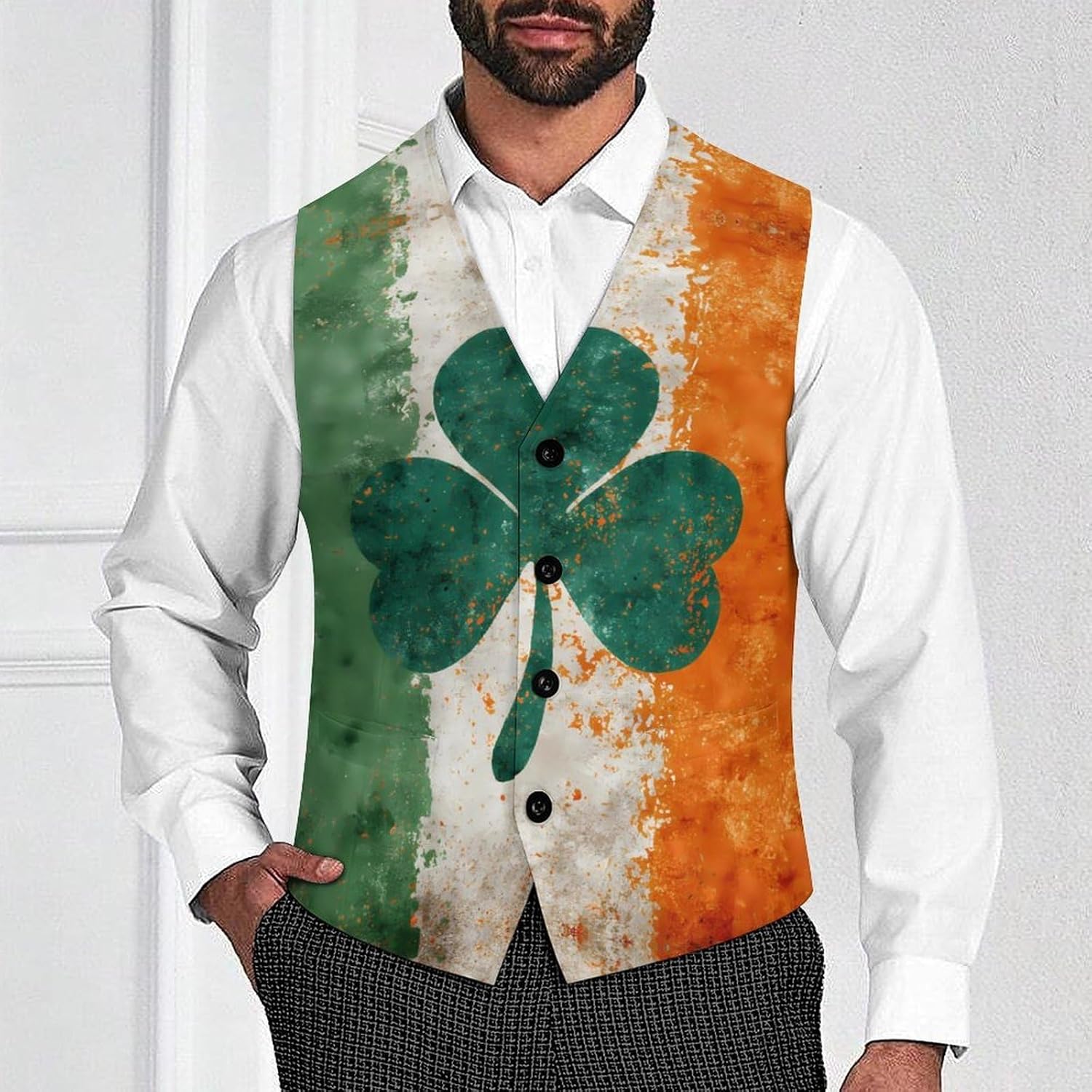 Irish Shamrock Flag Novelty Men's Suit Vest Casual Formal Dress Vests Business Waistcoat