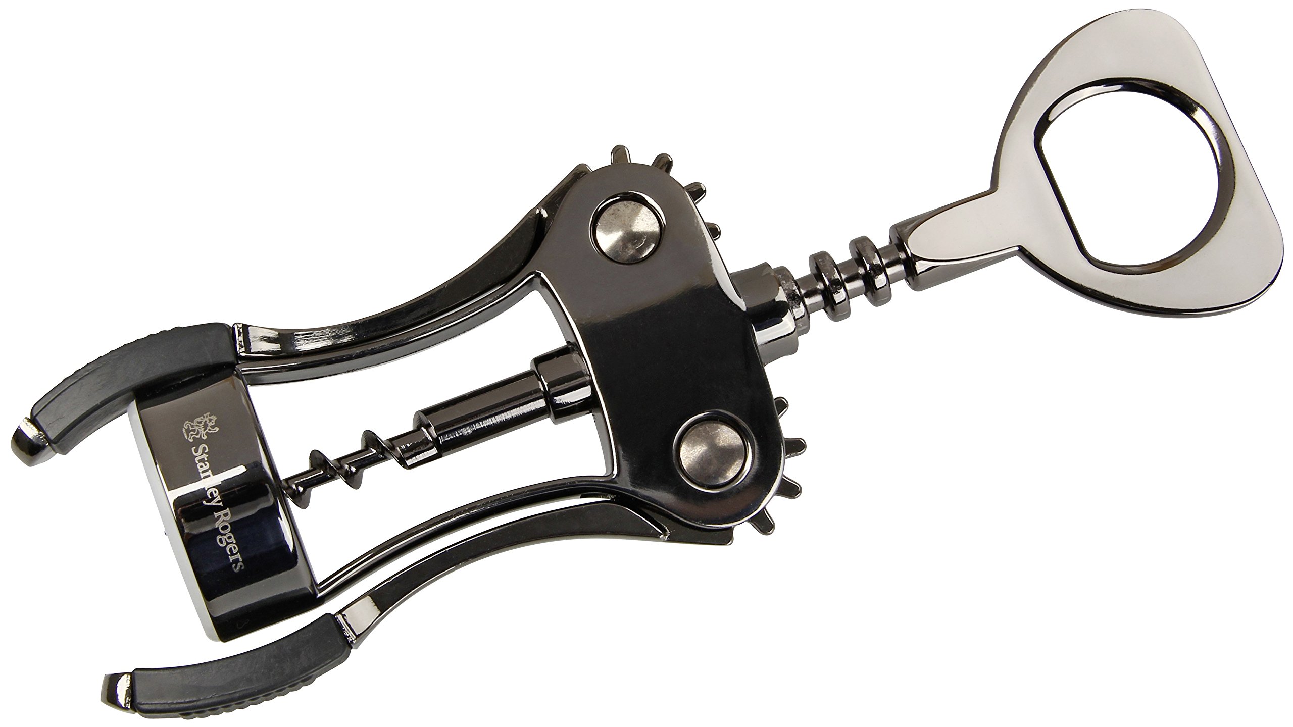 Stanley Rogers56058 Lever Corkscrew with Bottle Opener, Galvanised and Coated Steel Non-Stick 19 cm, Suitable for All Types of Caps, (Color: Black/Grey/Silver), Quantity: 1 Piece, Stainless Steel