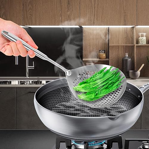 Miniatura 6 de CYILIUKEJI Skimmer - Cuchara ranurada de acero inoxidable 304 para cocinar espumadera cucharón espumadera cuchara espumadera cuchara colador de