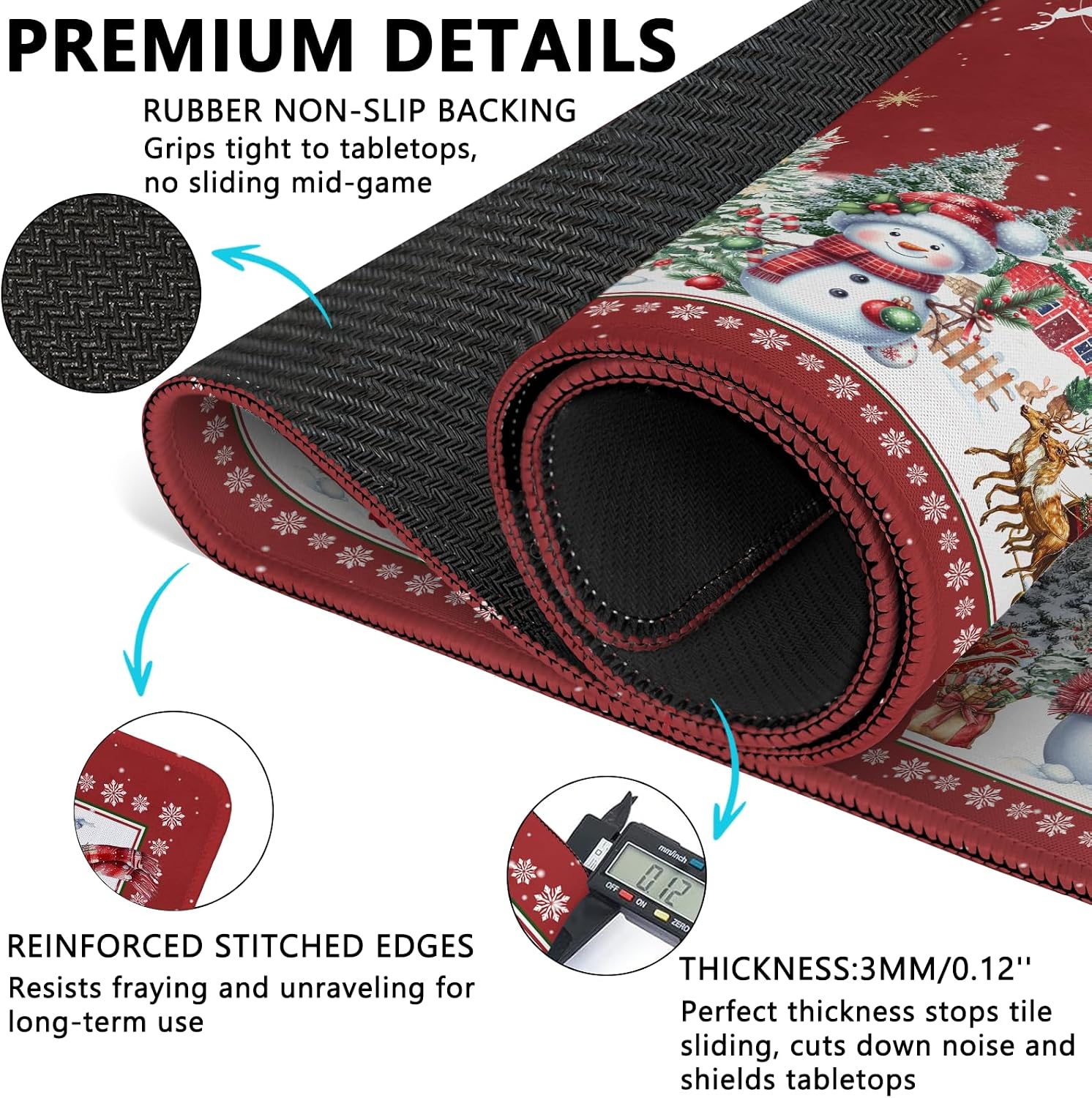 Christmas Mahjong Gifts, Mahjong Mat with Carrying Bag and 3 Dice, 31.5" X 31.5" Noise Reduction Mahjong Mat for Table, Mahjong Accessories Non Slip Gaming Mat for Board Tile Games Poker Card Dominoes image 2