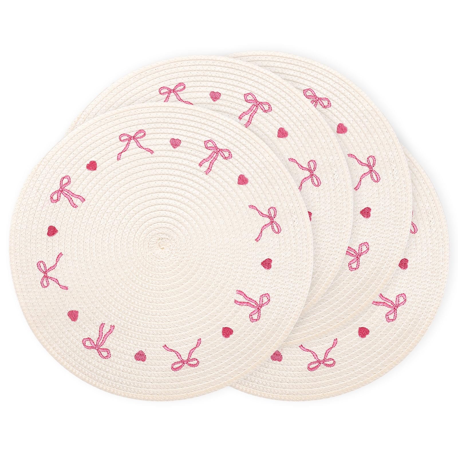 Sets de table ronds brodés roses pour repas de mariage et fête
