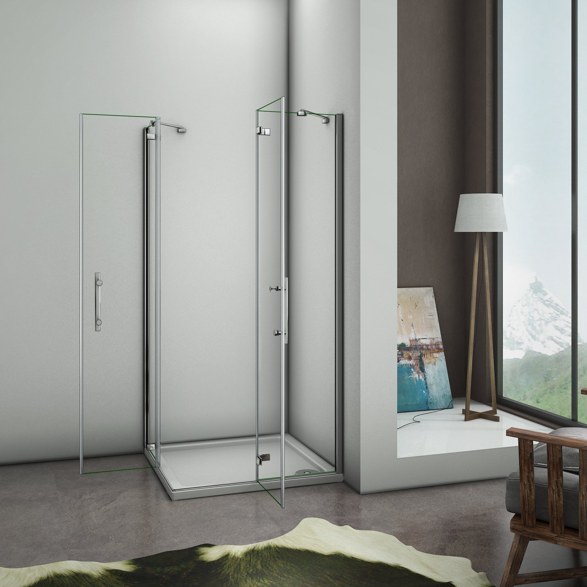 Box Cabina Doccia 90x90cm 2 Porte 2 Barre Stabilizzatrice Vetro Alta 195cm