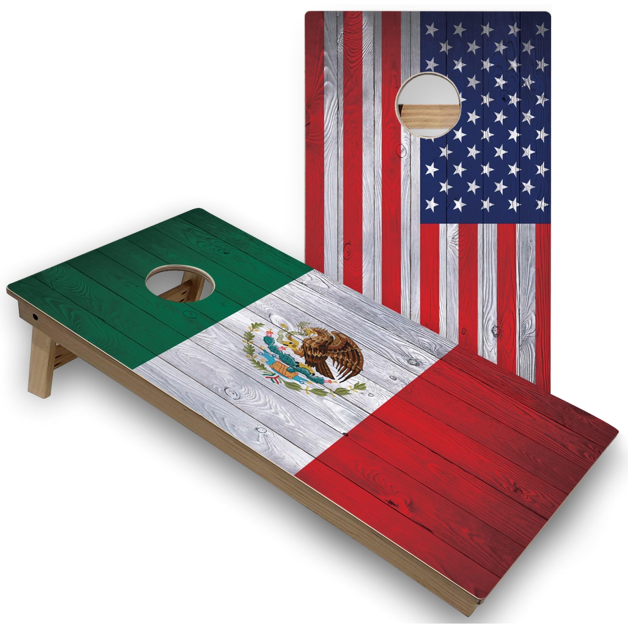 Skip's Garage Mexico & USA Flag All-Weather Cornhole Boards - PVC - Include CASE + Hole Lights