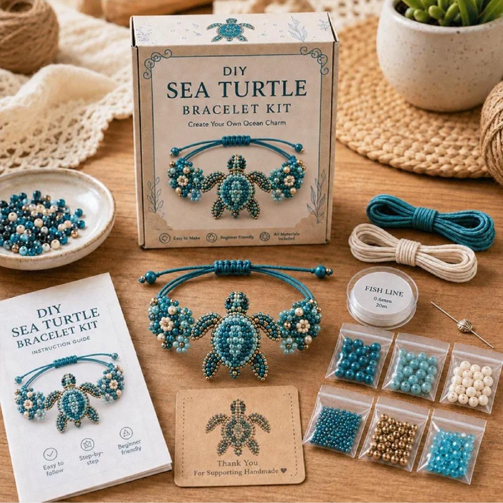 DIY Beaded Bracelet Making Kit, Beginner-Friendly Beaded Bracelet Animal Making Kit, 3D Beadwork Jewelry Craft Kits with Instruction, Creative Crafts Set for Beginners & DIY Craft Lovers (Sea Turtle)