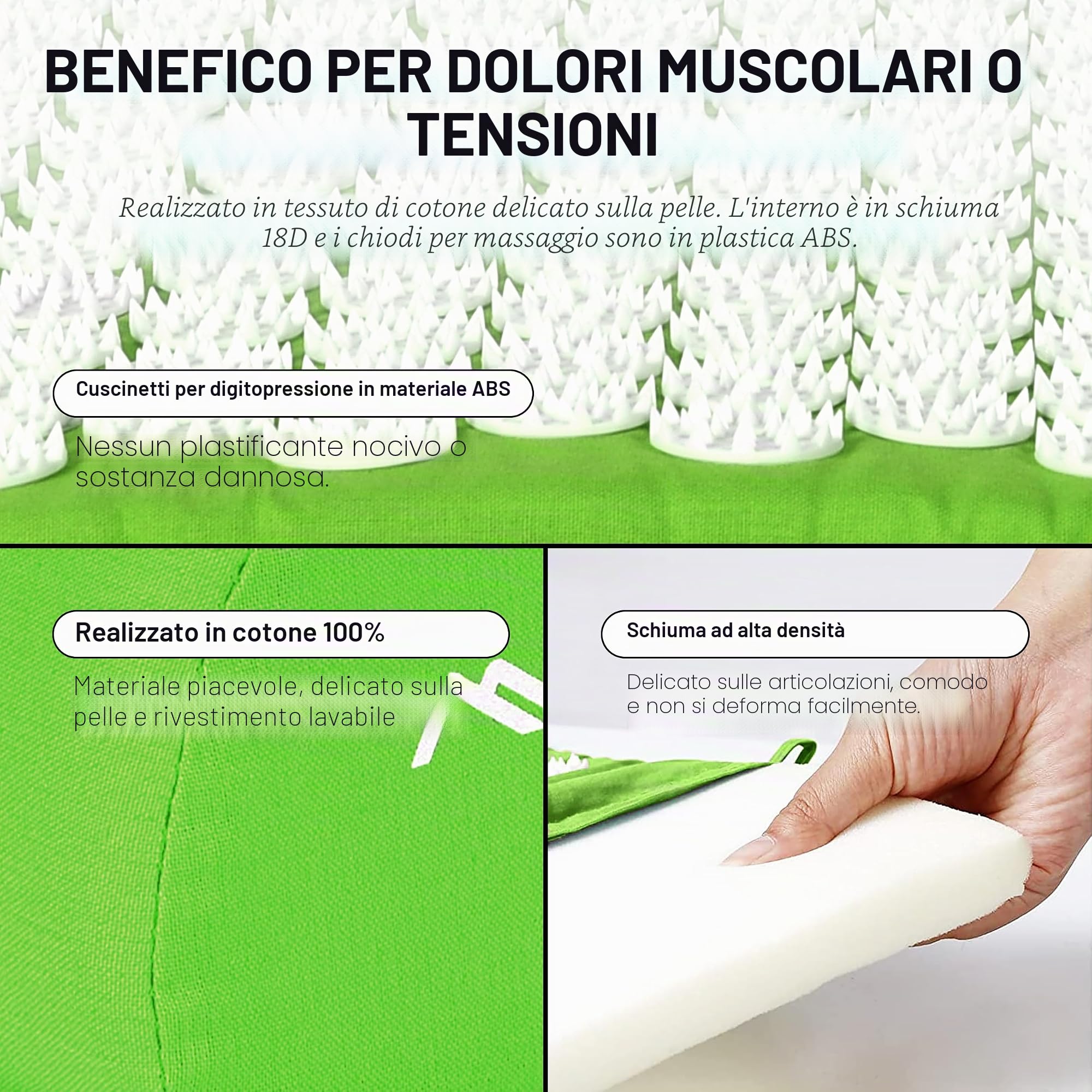 Tappetino per agopressione Premium, set per agopuntura - con tappetino per agopuntura, cuscino, borsa & app per allenamento, rivestimento in 100% cotone, soluzione di tensioni I tappetino massaggiante
