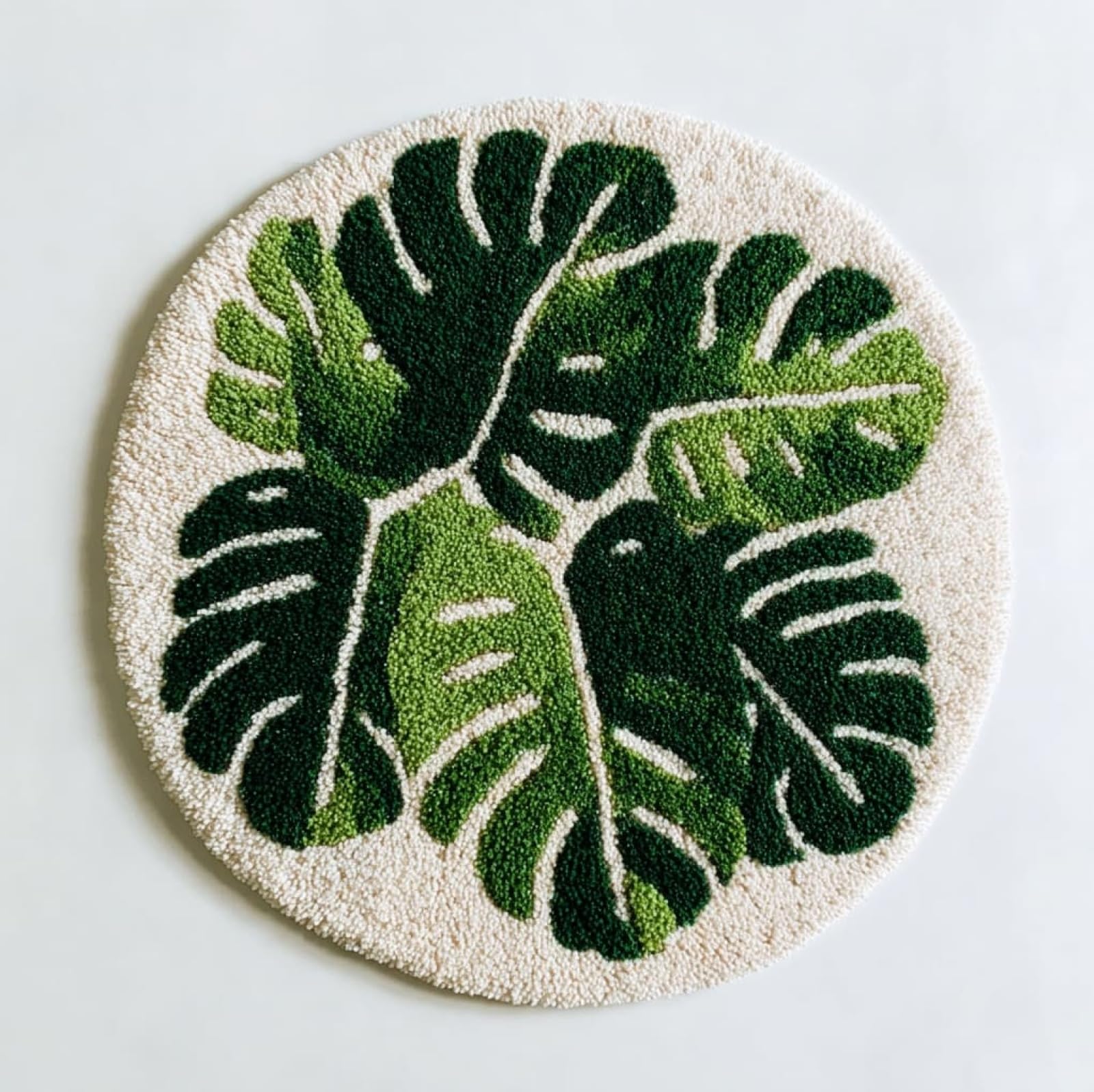 WallustrioaW Latch Hook Rug Kits for Adults Kids Beginners,Tropical Banana Leaves,DIY Crochet Rug Making Kit with Printed Patterns Canvas Yarn Carpet Crafting Arts,50x50cm
