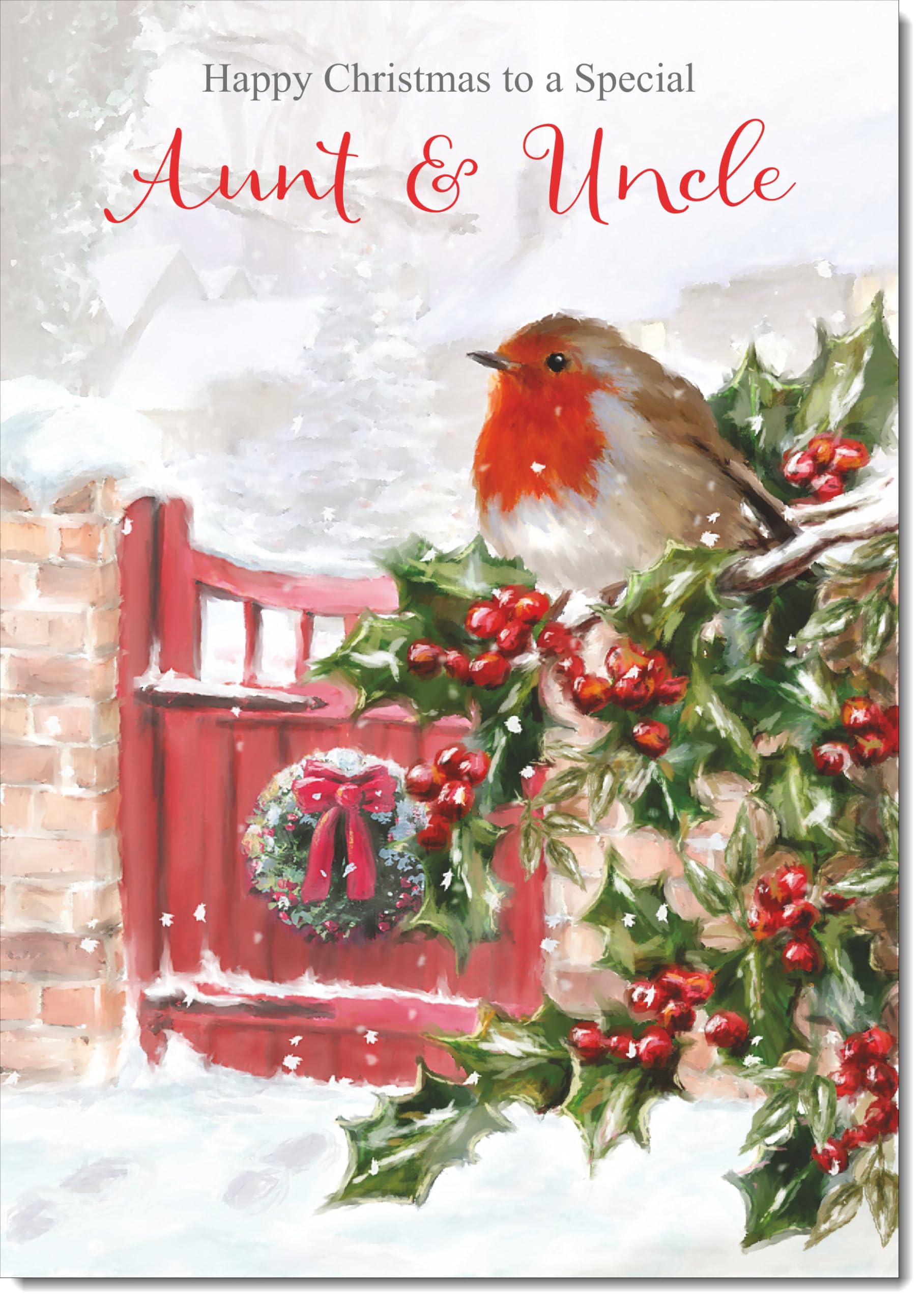 doodlecards Aunt and Uncle Christmas Card Robin on Holly Tree Large A4 Size Christmas Card for Aunt & Uncle with Plain Envelope — image 1
