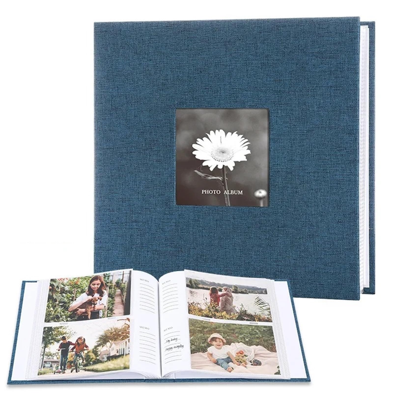 Linen Photo Album 6 Inch Interleaf Storage 200 Pictures Growth Collection Writable Memory Family Portrait Keepsake for Family Anniversary(Blue)