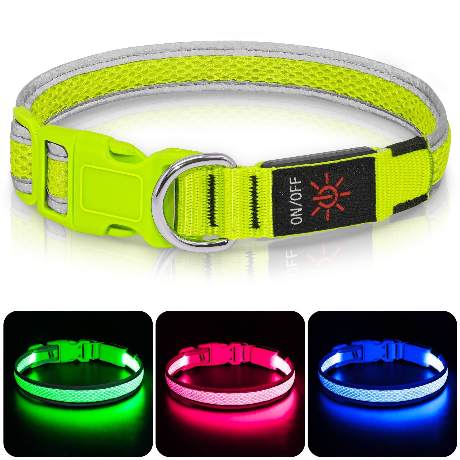Colaseeme, LED Leuchthalsband für Hunde, Wiederaufladbar mit USB-C, Wasserdicht, Verstellbare Größen S/M/L für kleine & große Hunde