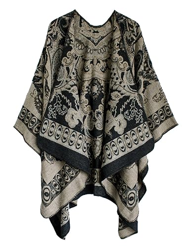 Women's Vintage Pattern Open Front Poncho Cape Shawl Winter Shawl