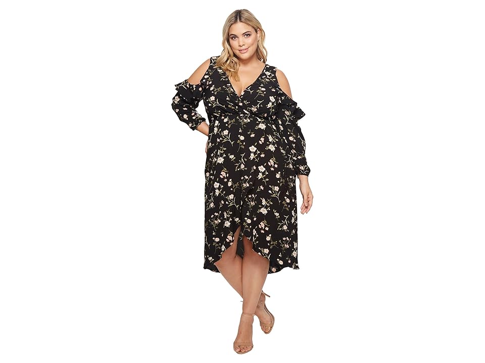 

KARI LYN Plus Size Natalia Cold Shoulder Maxi Floral Dress (Black) Women's Dress