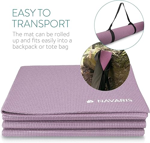 Miniatura 3 de Navaris Esterilla de yoga plegable para viajes, tapete de ejercicio de 18 de pulgada (0.157 in) de grosor para yoga, pilates, entrenamiento,