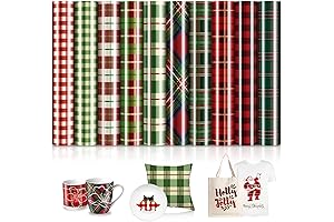 Whaline 10 Sheet Green Plaid HTV Vinyl Christmas Adhesive Craft Heat Transfer...