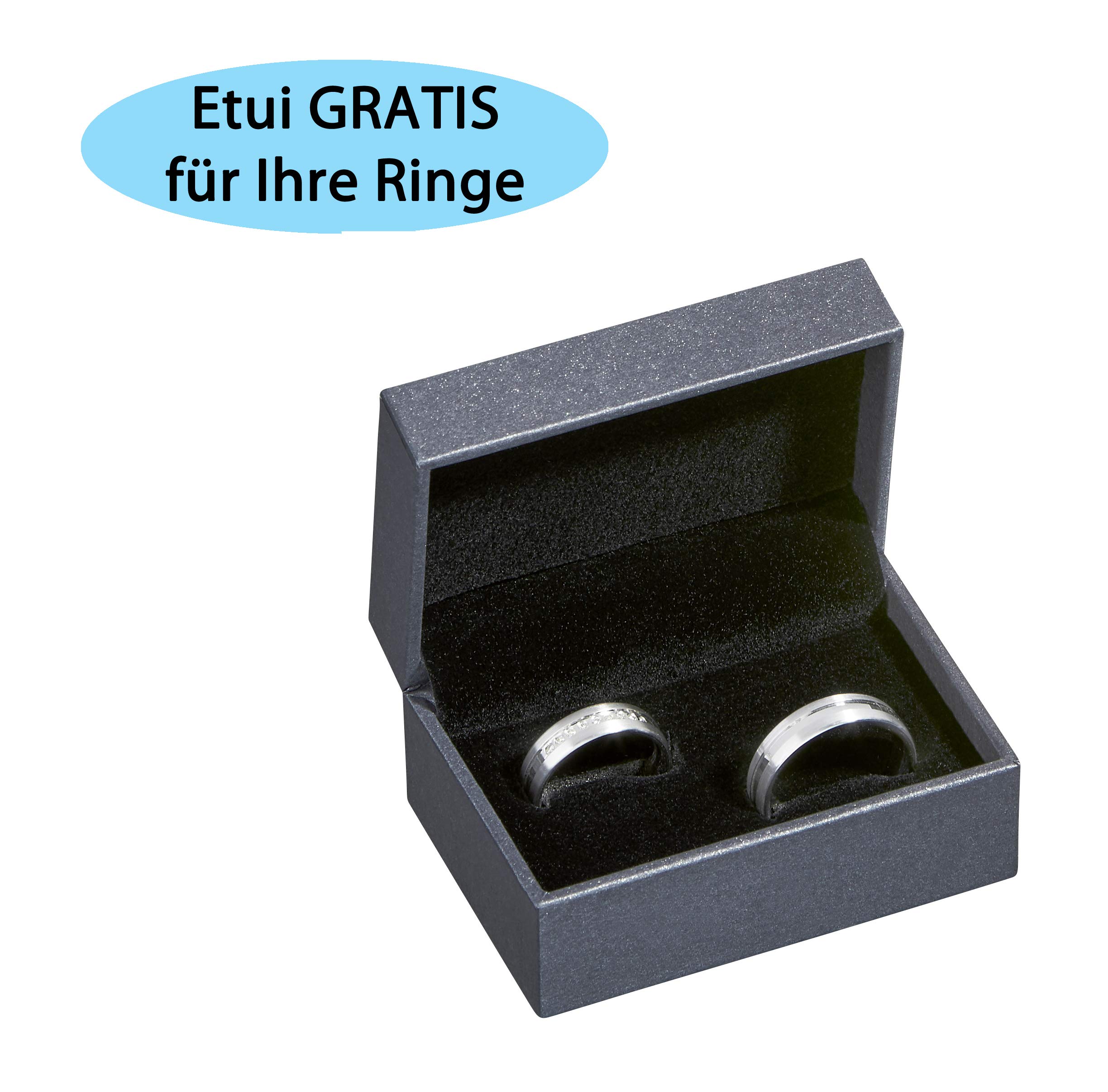 Paar Eheringe Partnerringe Verlobungsringe Edelstahl mit Zirkonia + Gravur Antragsringe Trauringe Freundschaftsringe | SH212